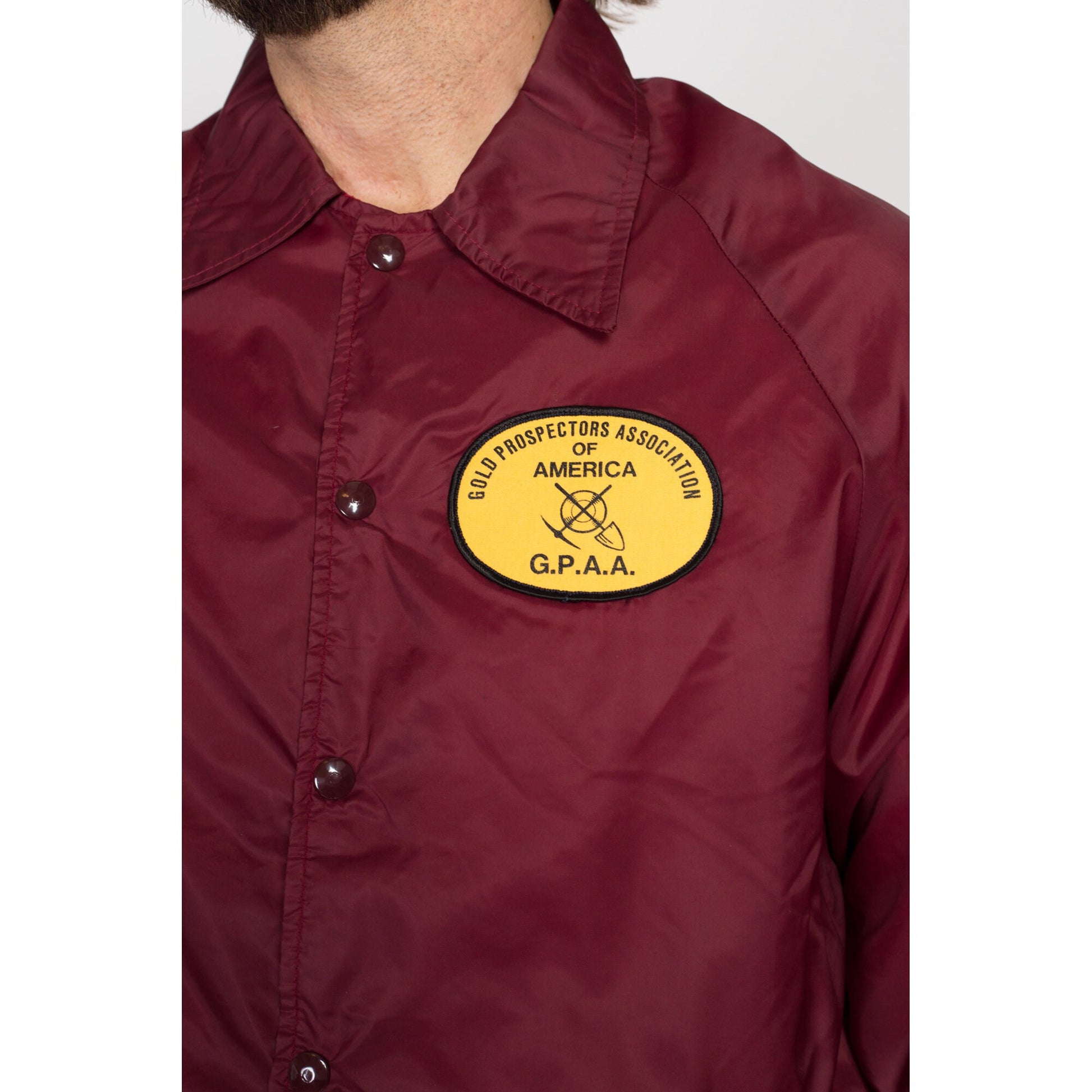 Large 80s Gold Prospectors Association Of America Jacket | Vintage Wine Red Snap Up Windbreaker Jacket