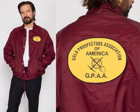 Large 80s Gold Prospectors Association Of America Jacket | Vintage Wine Red Snap Up Windbreaker Jacket