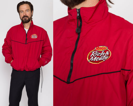 Large 90s Ragu "Rich & Meaty" Red Windbreaker | Vintage Pullover Half Zip Lightweight Jacket