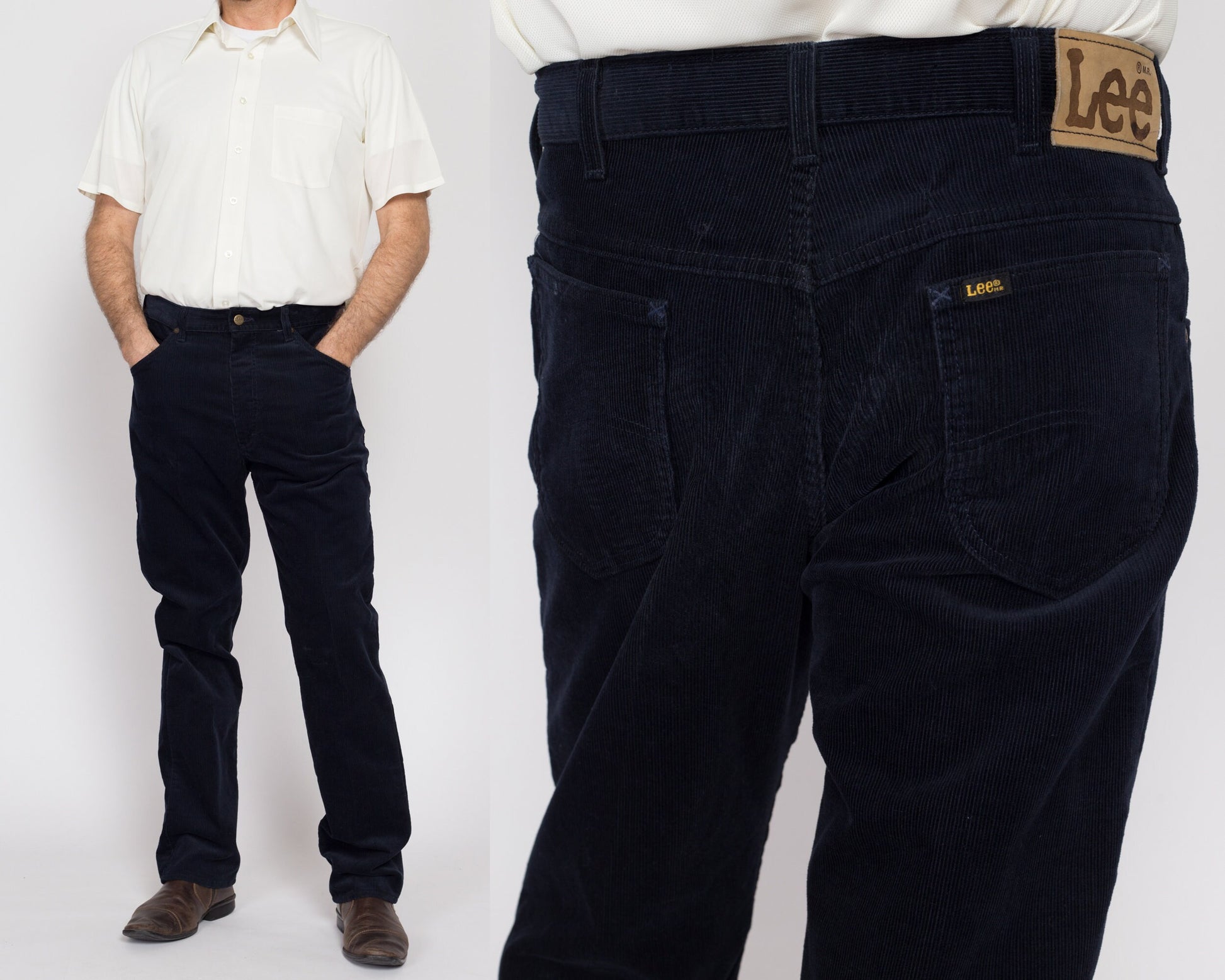 34x32 80s Lee Riders Navy Blue Corduroy Trousers – Flying Apple