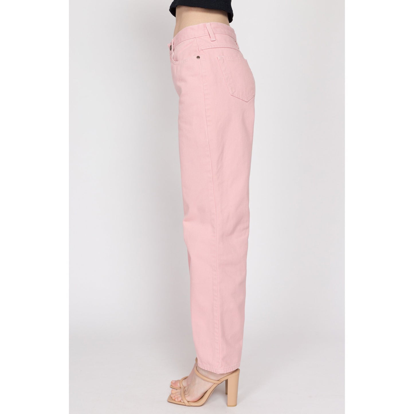 Small 90s Blush Pink High Waisted Jeans 26.5" | Vintage Newport News Pastel Denim Tapered Leg Mom Jeans