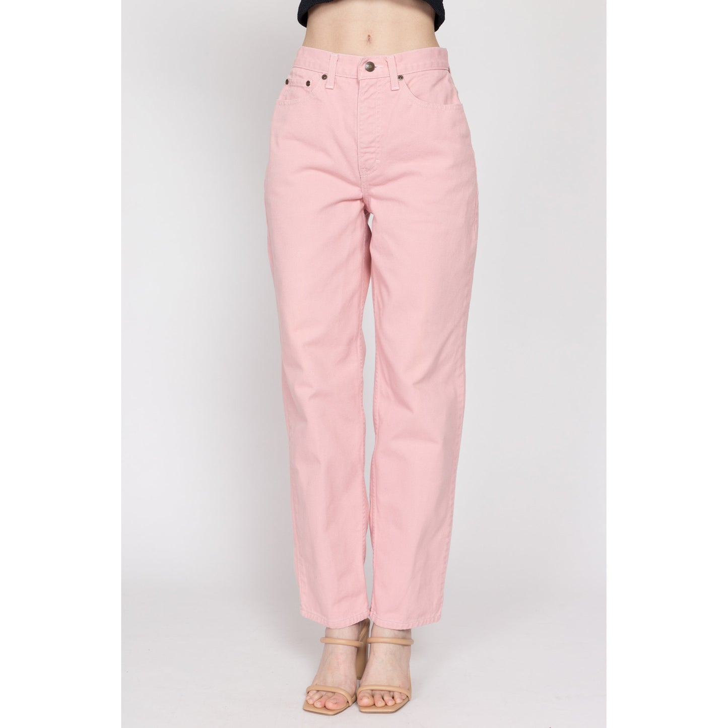 Small 90s Blush Pink High Waisted Jeans 26.5" | Vintage Newport News Pastel Denim Tapered Leg Mom Jeans