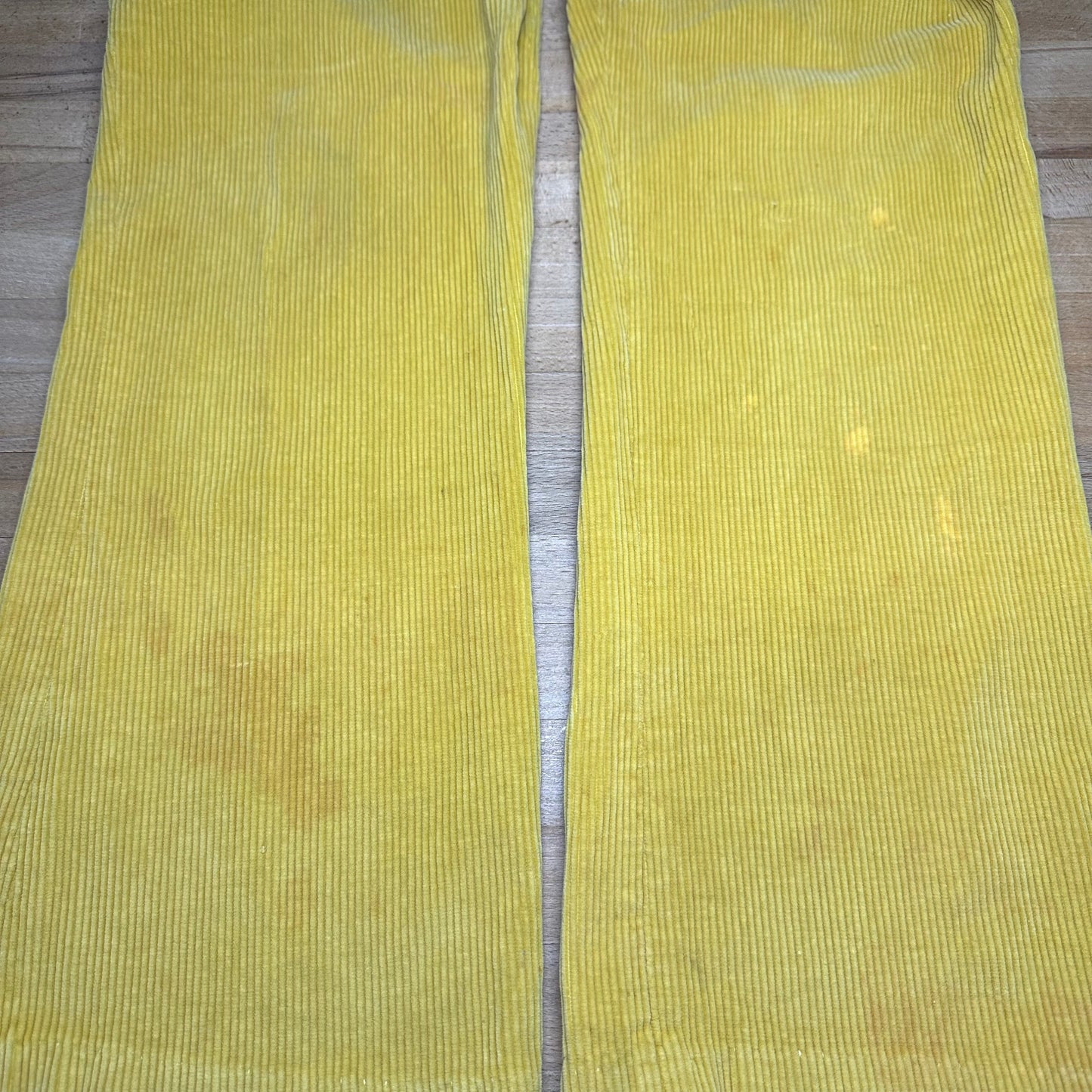 Medium 70s Yellow Corduroy Kick Flare Pants | Vintage Cords Retro High Waisted Trousers
