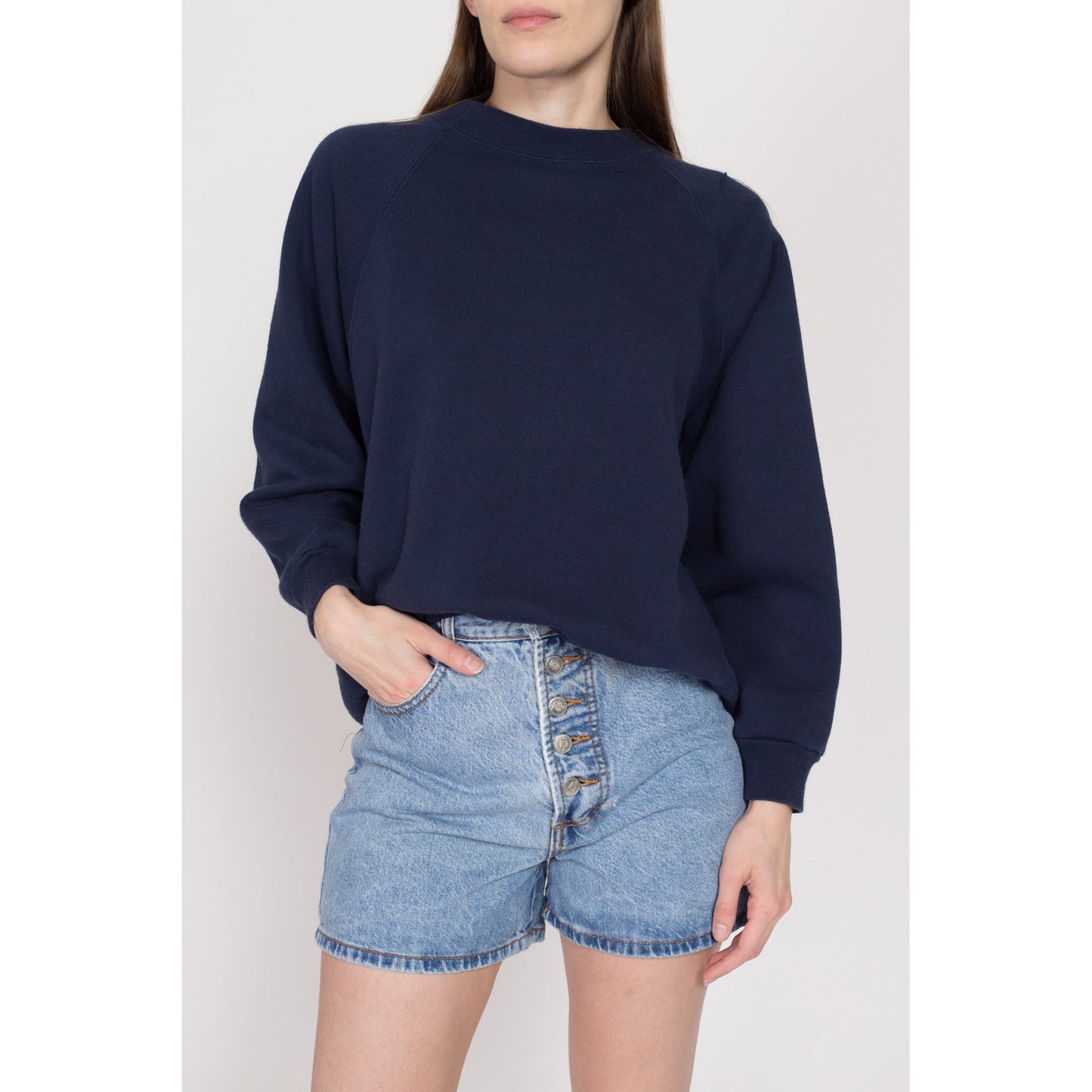 1X 90s Navy Blue Soft Raglan Sweatshirt | Vintage Slouchy Plain Crewneck Pullover