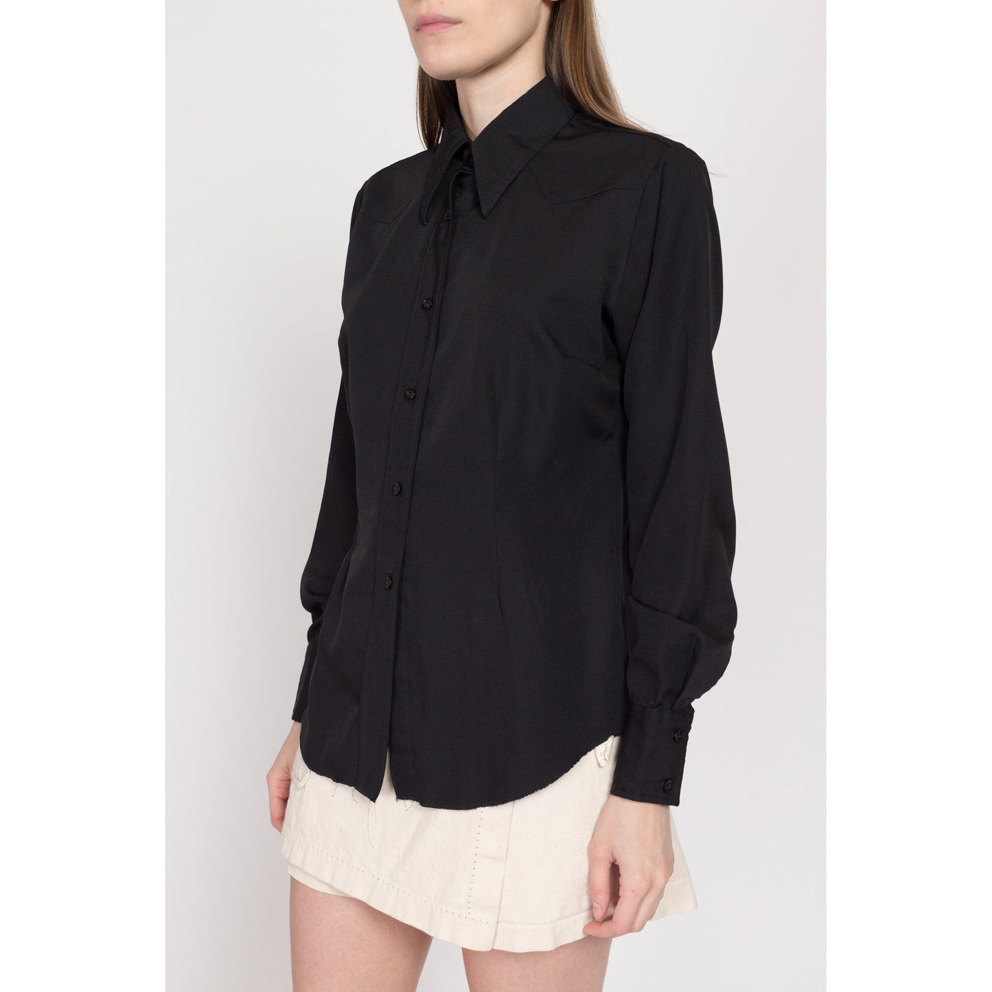 Medium 70s H Bar C Ranchwear Black Tailored Western Shirt | Vintage Dagger Collar Long Sleeved Yoke Top