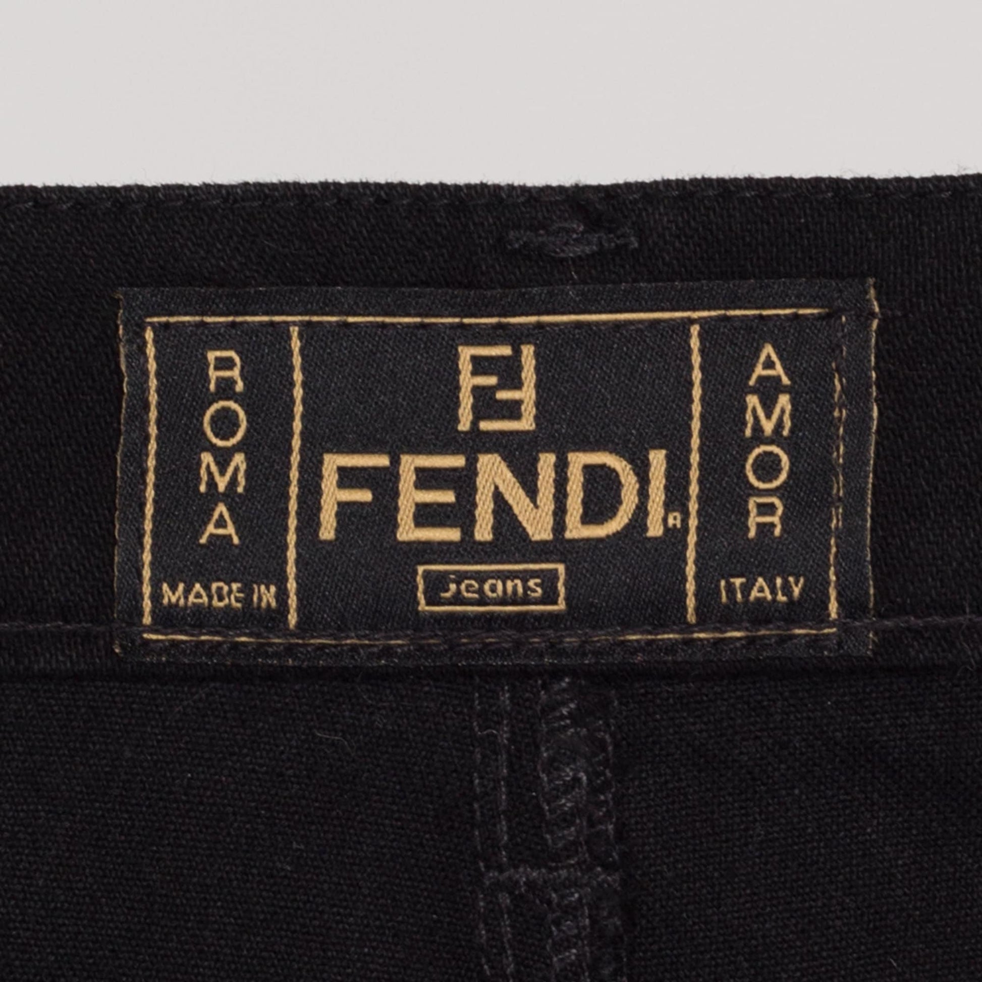 Small 90s Fendi Black High Waisted Jeans 26" | Vintage Designer Stretchy Slim Tapered Leg Jeans