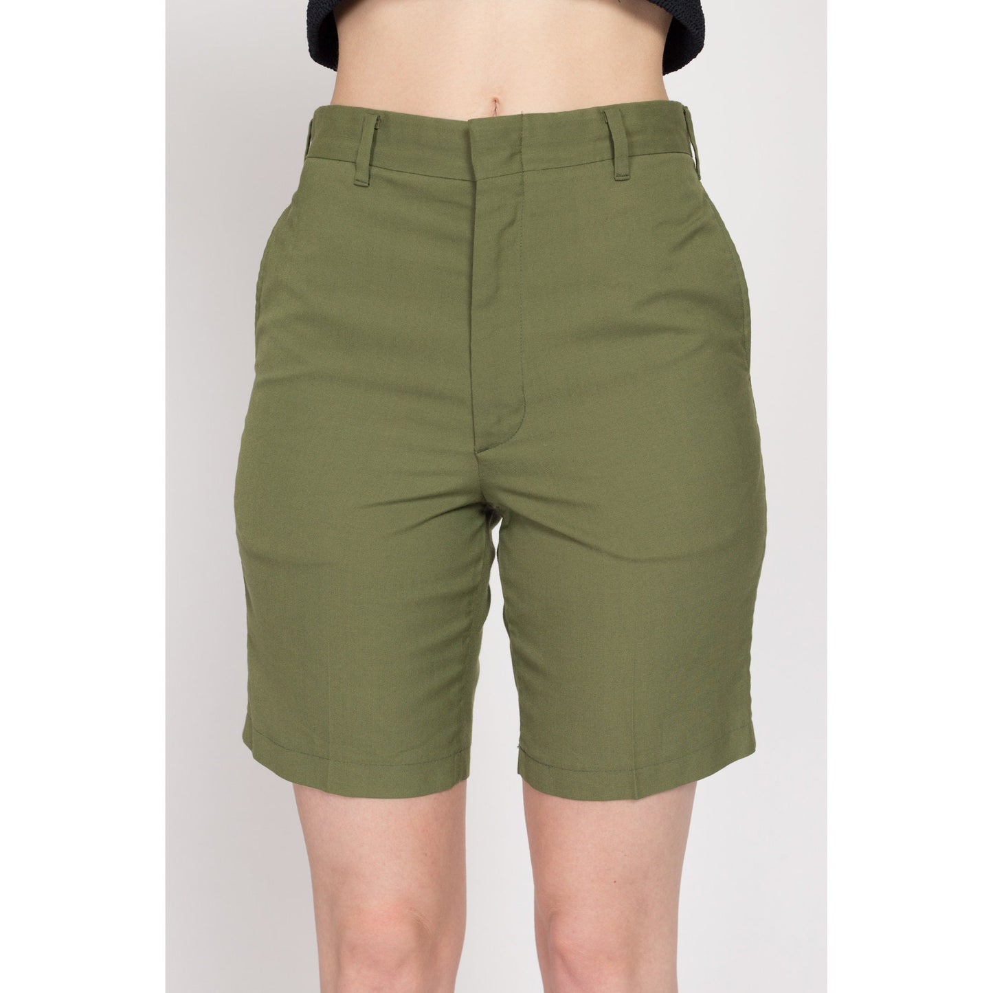 XS 70s Army Green Shorts | Vintage High Waisted Retro Trouser Shorts