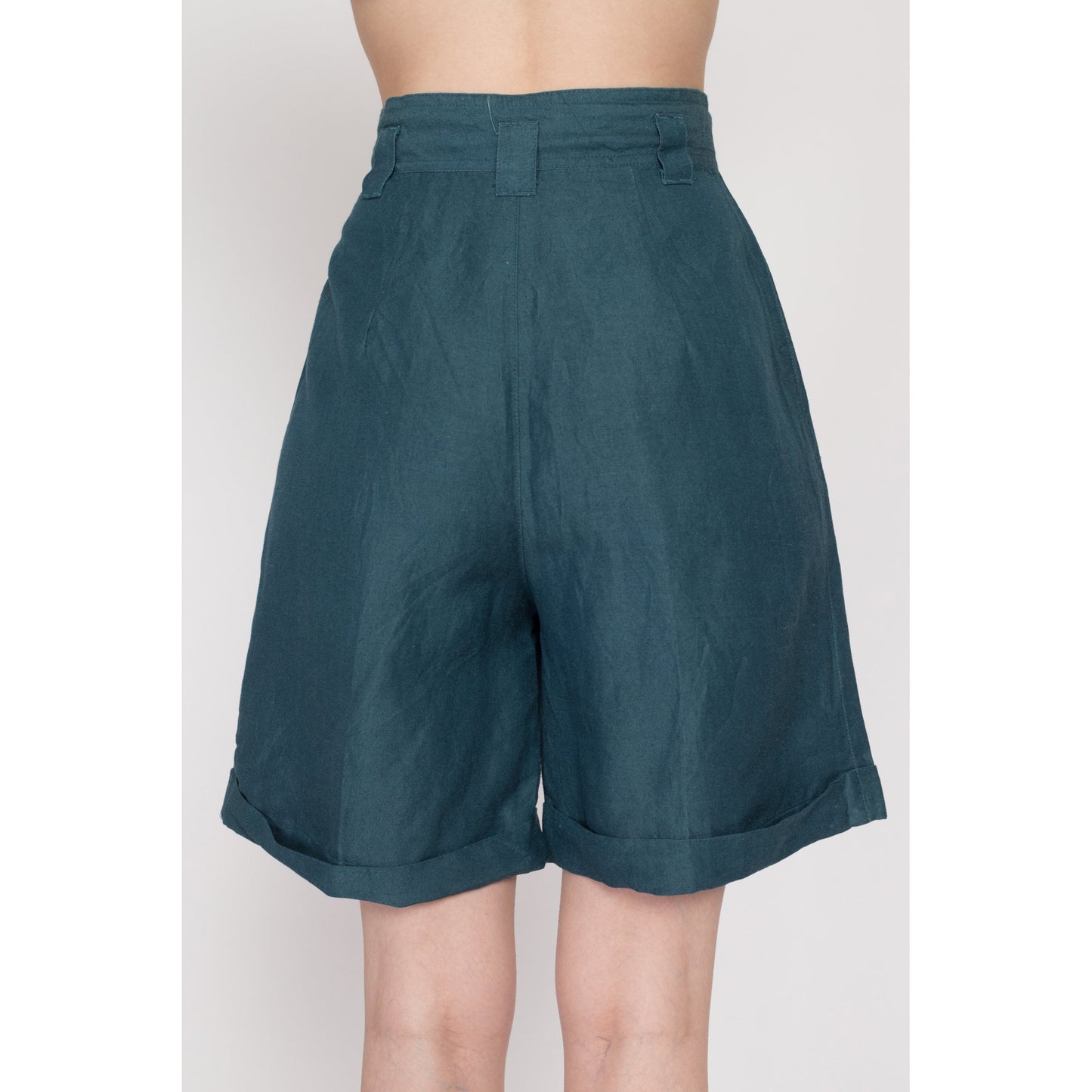 XS 80s Dark Teal Pleated Wide Leg Shorts 25" | Vintage High Waisted Cuffed Culotte Shorts