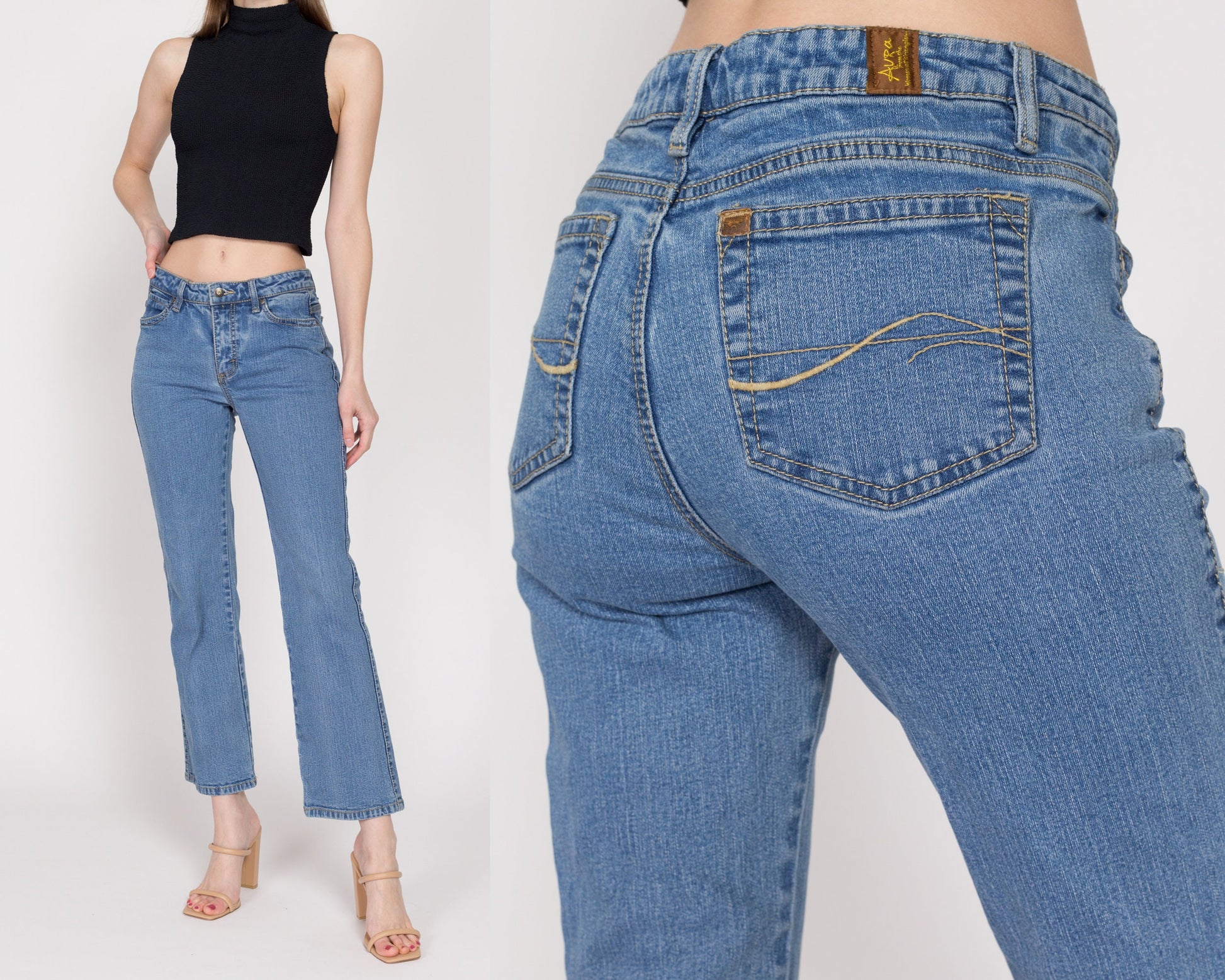 Petite Small Y2K Mid Rise Ankle Jeans | Vintage Aura Wrangler Straight Leg Jeans