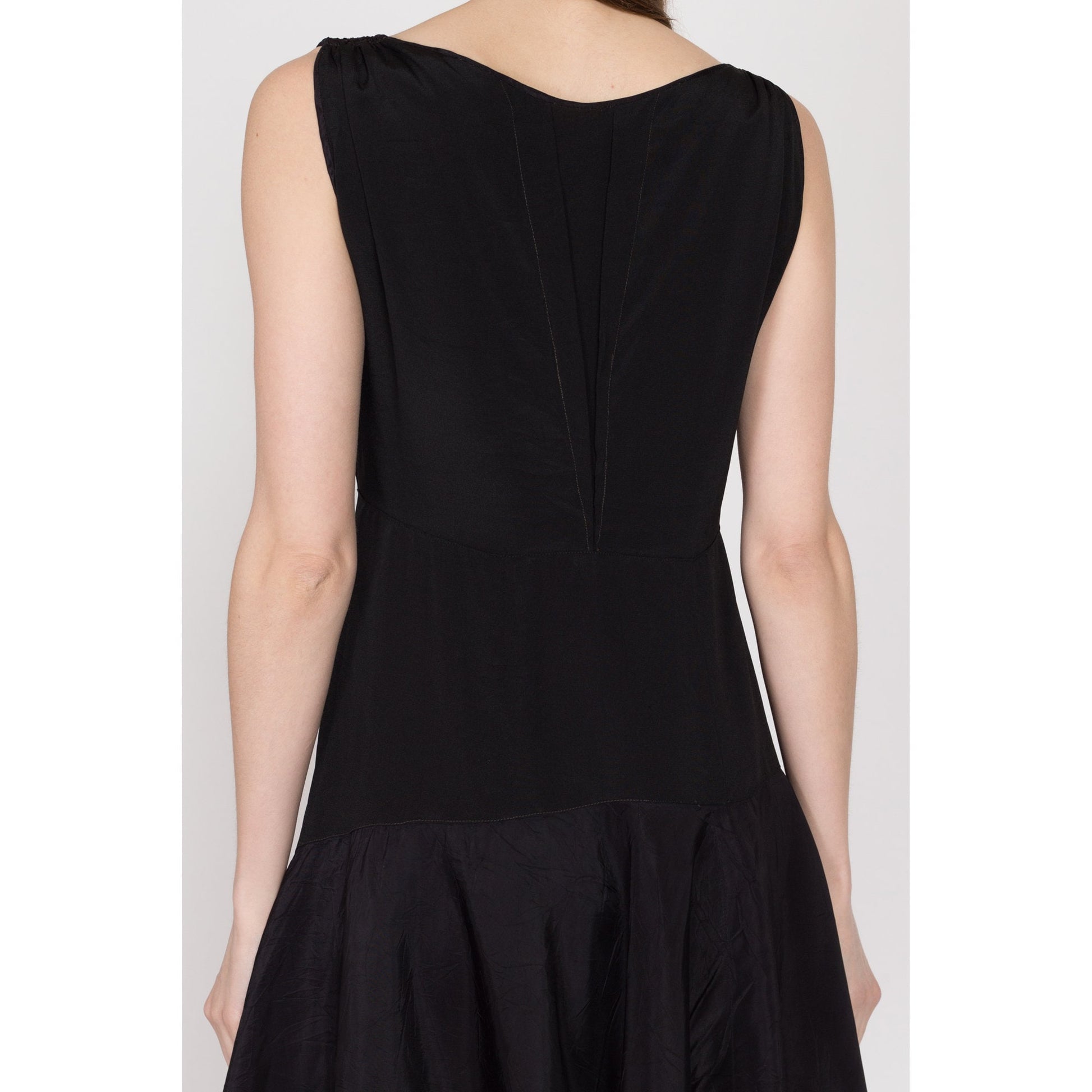 1920s Black Crepe Button Front Mini Dress - Small to Medium 1920s Black Crepe Button Front Mini Dress - Small to Medium