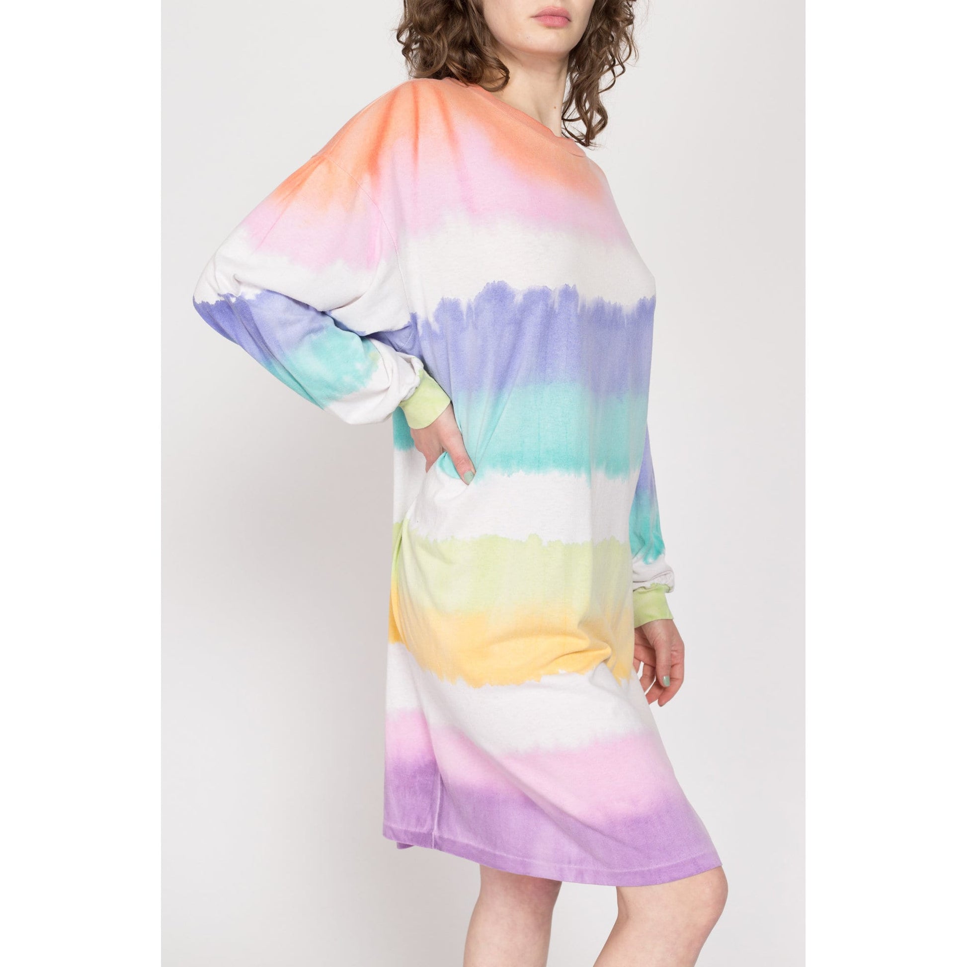 90s Pastel Tie Dye Striped T Shirt Dress - One Size Flying Apple Vintage 90s Pastel Tie Dye Striped T Shirt Dress - One Size Flying Apple Vintage