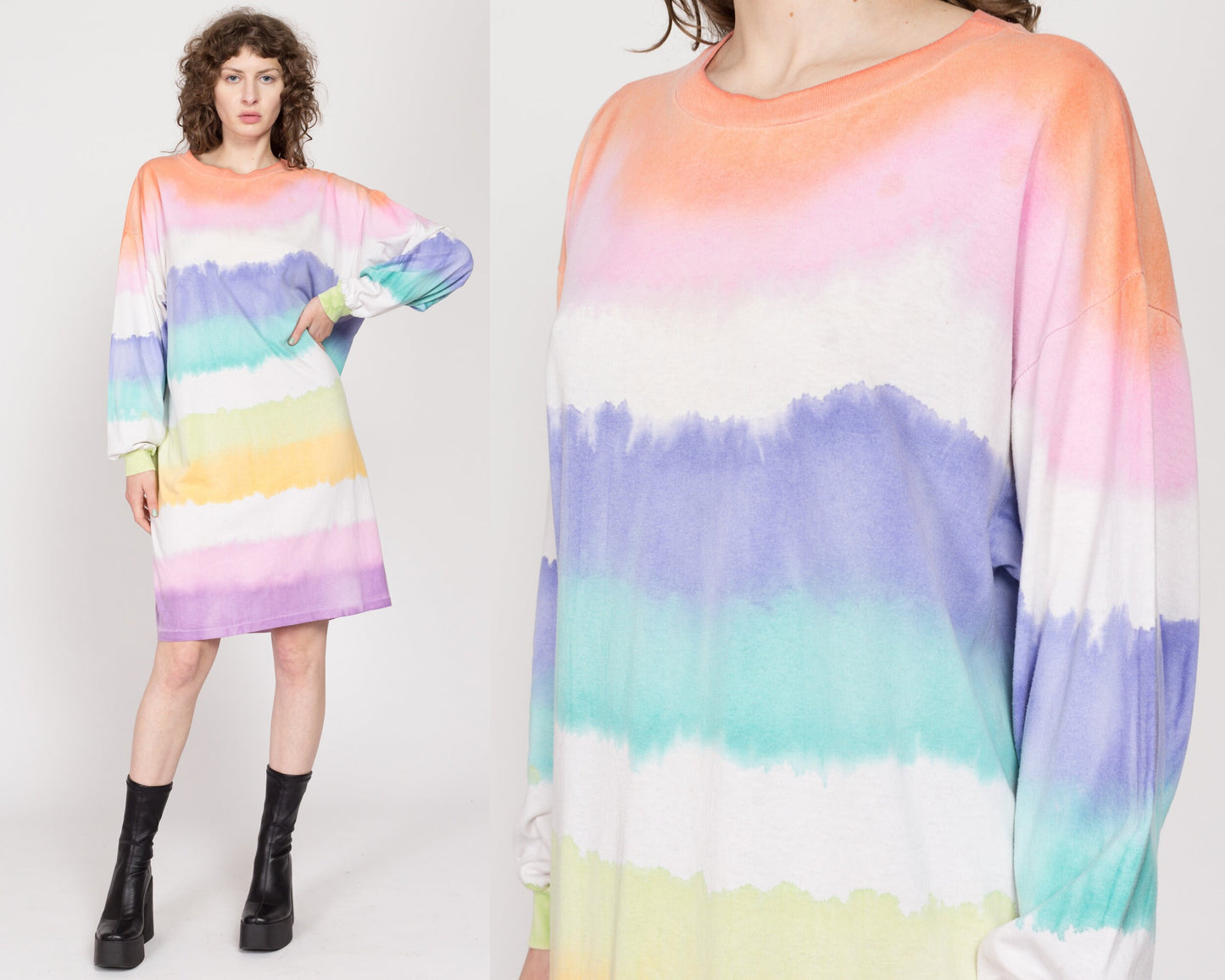 90s Pastel Tie Dye Striped T Shirt Dress - One Size Flying Apple Vintage 90s Pastel Tie Dye Striped T Shirt Dress - One Size Flying Apple Vintage