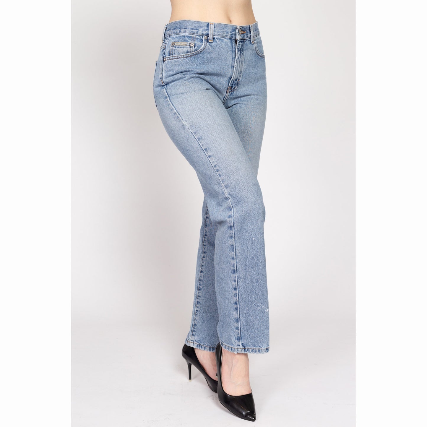 Medium 90s Calvin Klein Light Wash Straight Leg Jeans 30" | Vintage Mid High Waisted CK Stonewash Denim Jeans