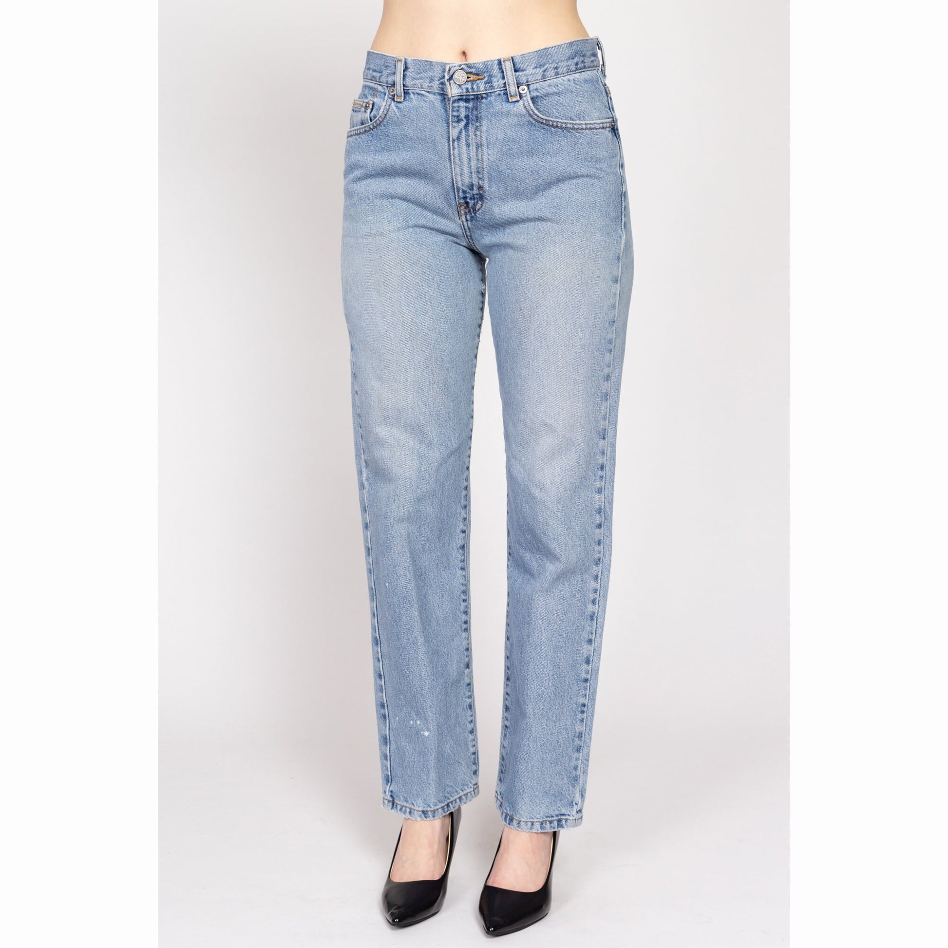 Medium 90s Calvin Klein Light Wash Straight Leg Jeans 30" | Vintage Mid High Waisted CK Stonewash Denim Jeans