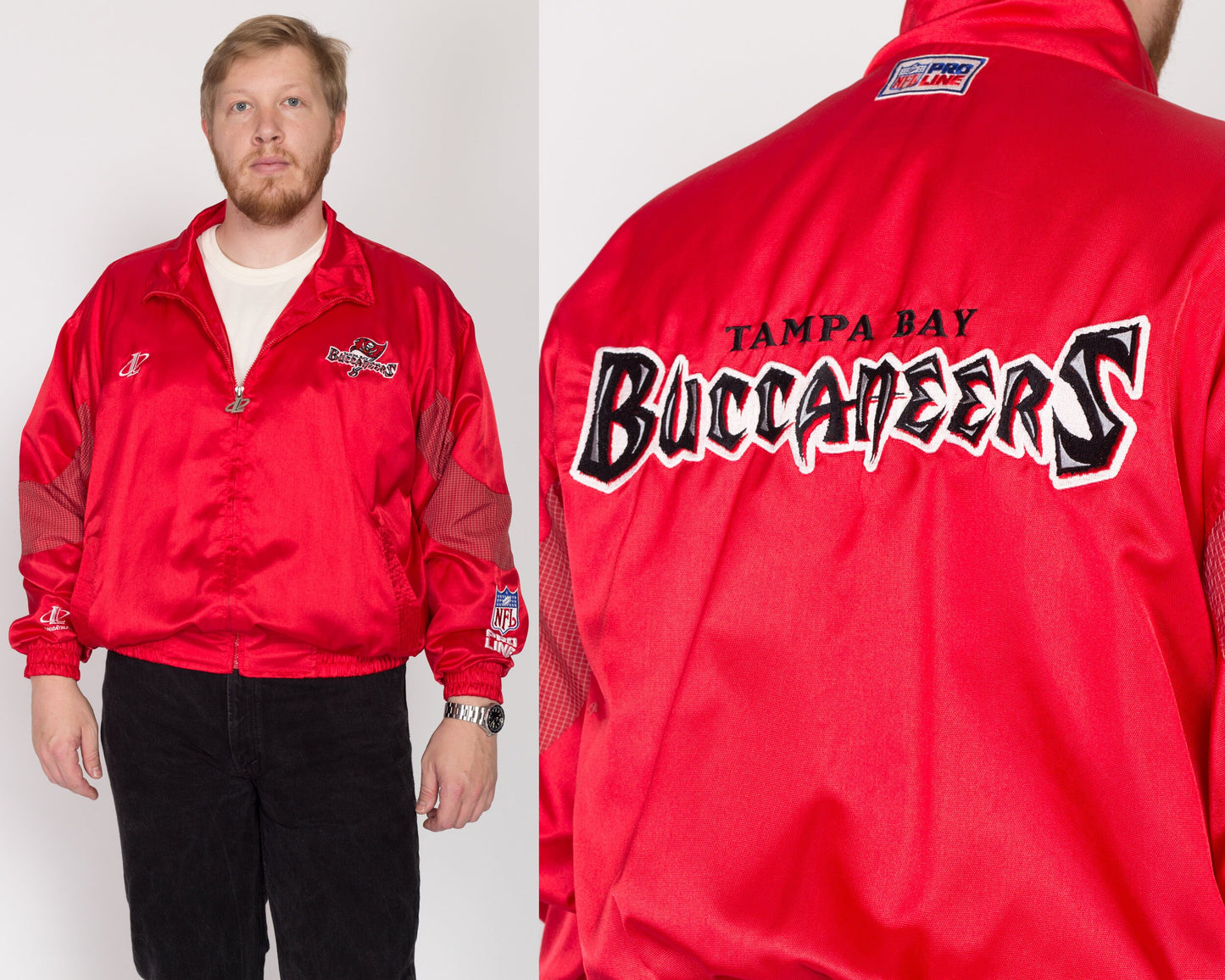 2X 90s Tampa Bay Buccaneers NFL Pro Line Red Satin Jacket | Vintage Logo Athletic Football Windbreaker