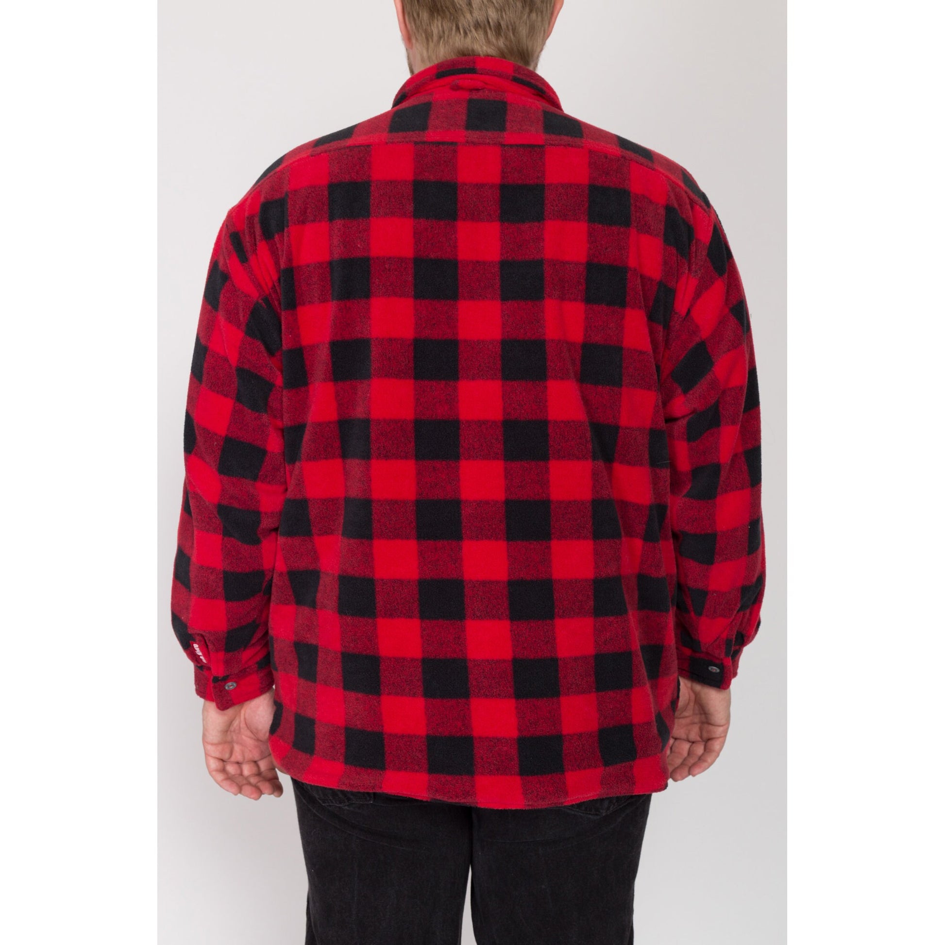 2X 90s Marlboro Reversible Fleece Sweatshirt | Vintage Red Black Buffalo Plaid Half Zip Pullover Overshirt