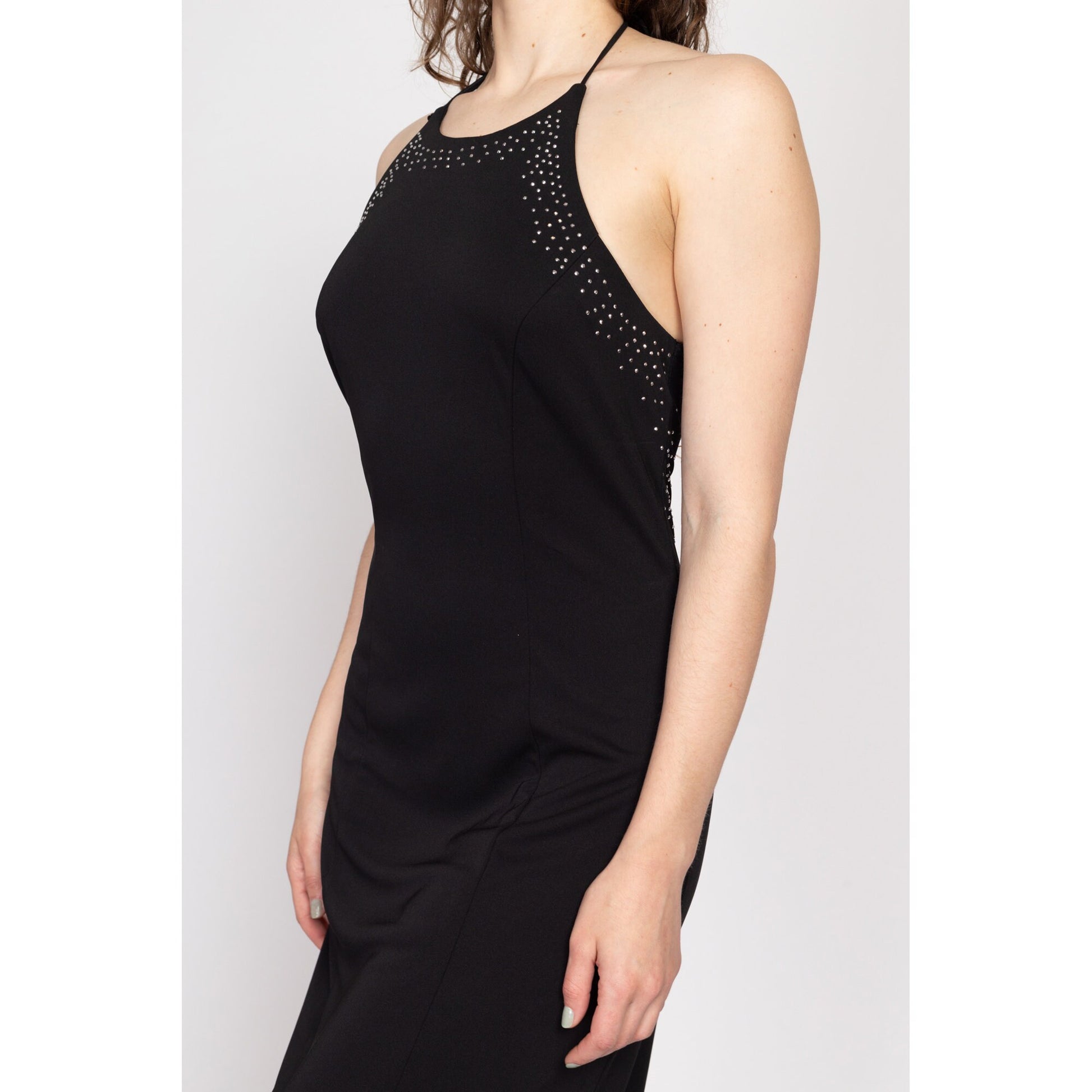 90s Black Beaded Sheer Low Back Maxi Dress 90s Black Beaded Sheer Low Back Maxi Dress