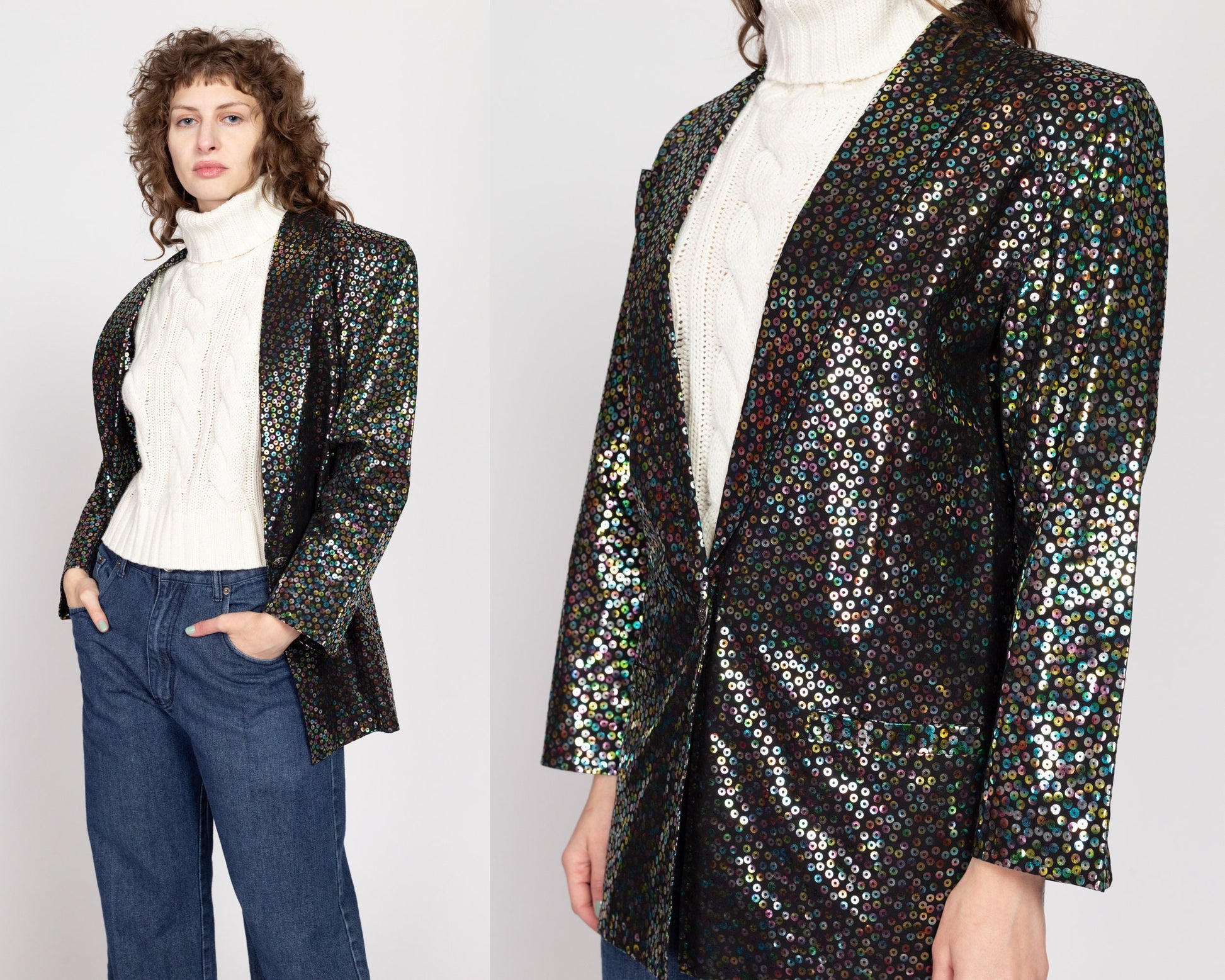 Medium 90s Fiorucci Black Sequin Embossed Blazer | Vintage Italian Designer Button Up Sport Coat Suit Jacket