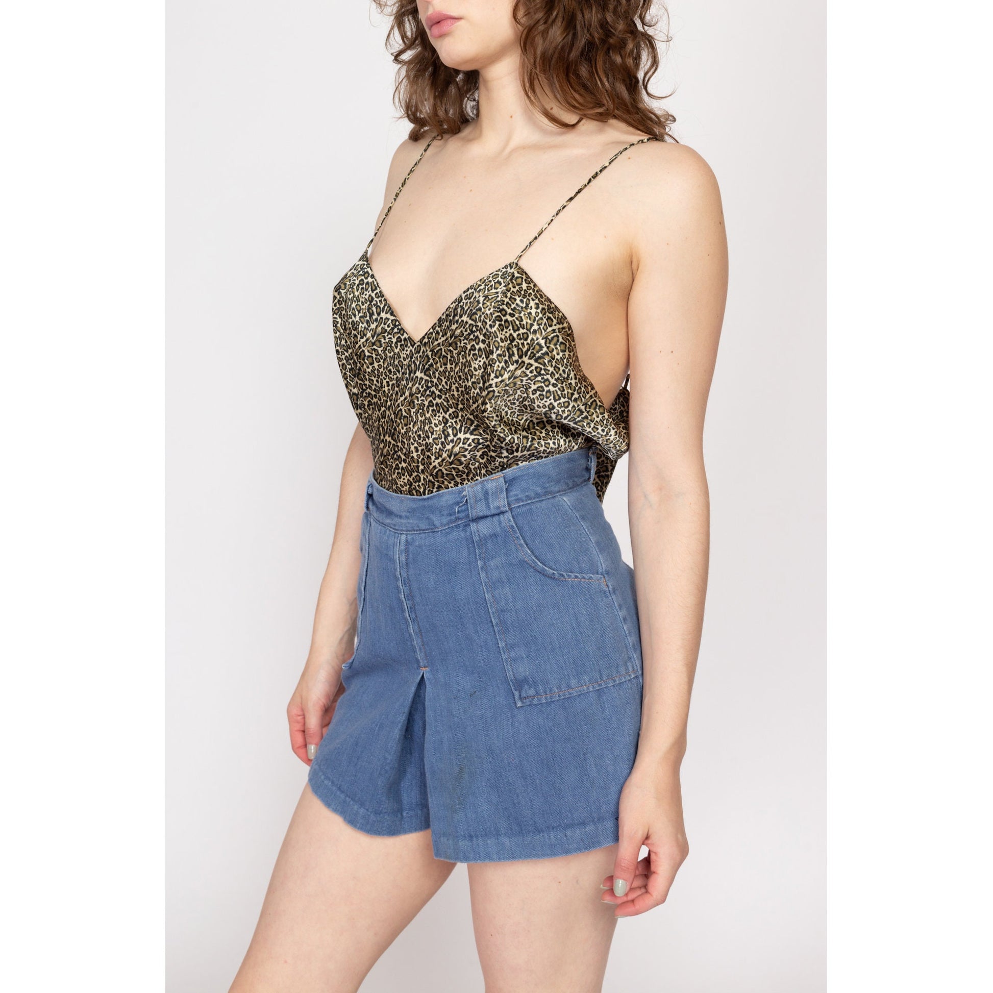 Large 90s Silk Leopard Print Camisole | Vintage Low Back Satin Lingerie Slip Top