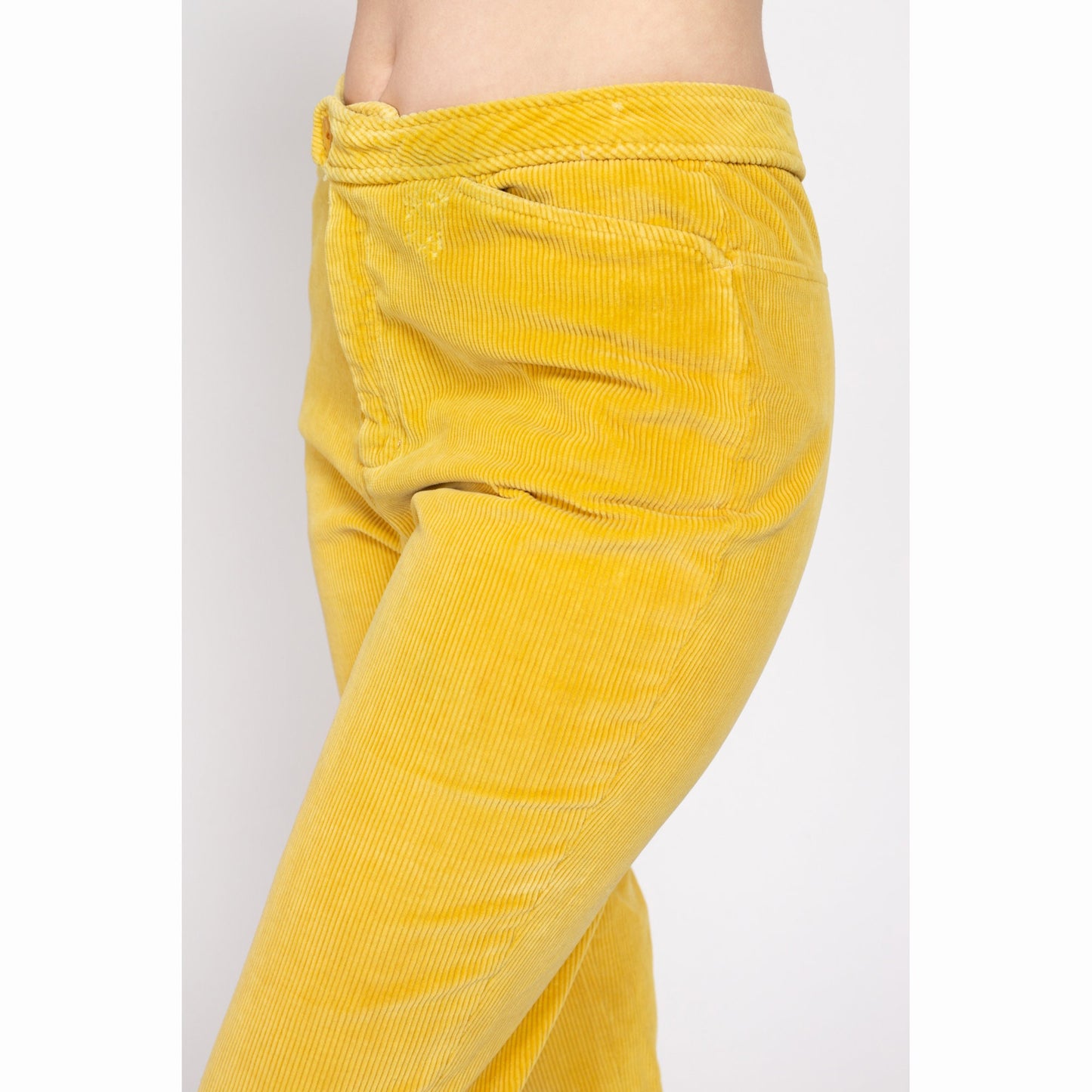 Medium 70s Yellow Corduroy Kick Flare Pants | Vintage Cords Retro High Waisted Trousers