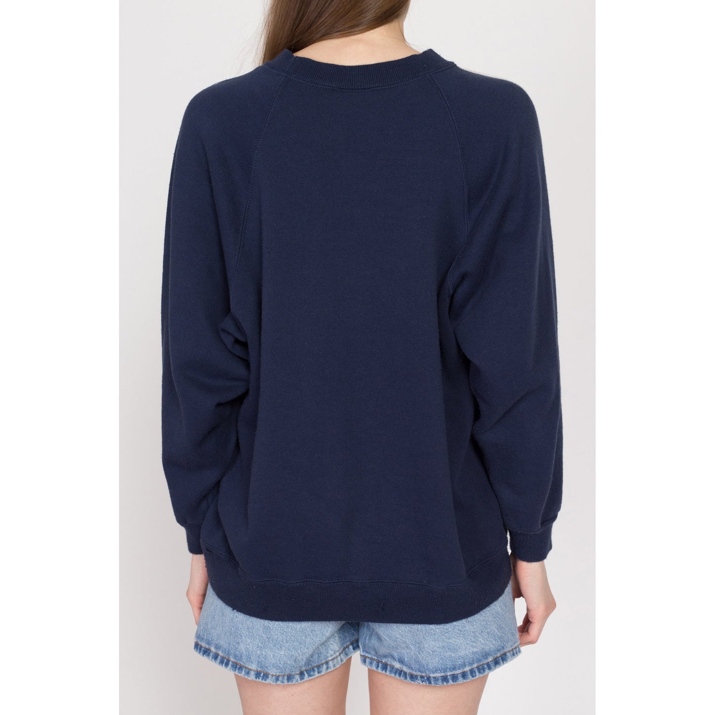 1X 90s Navy Blue Soft Raglan Sweatshirt | Vintage Slouchy Plain Crewneck Pullover