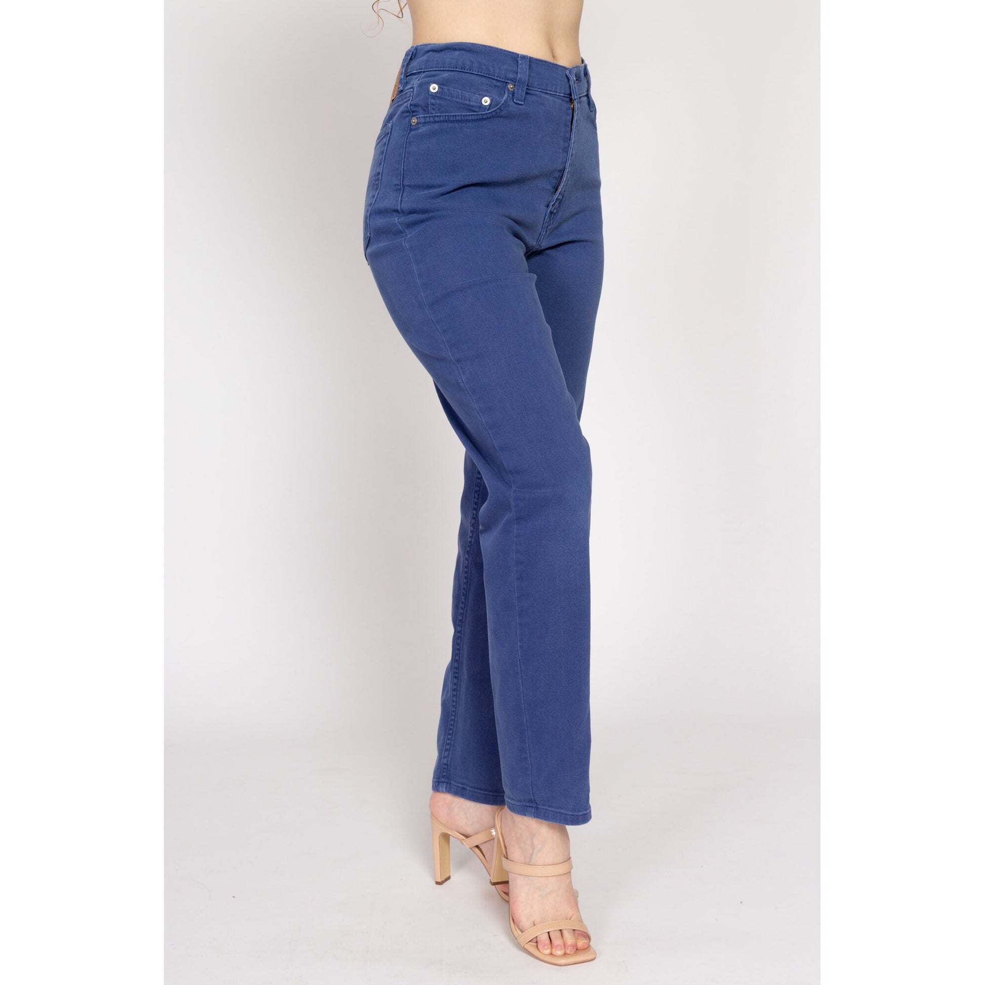 Medium 90s Levis 512 High Waisted Jeans 29" | Vintage Levi's Periwinkle Blue Denim Slim Tapered Leg Stretchy Mom Jeans