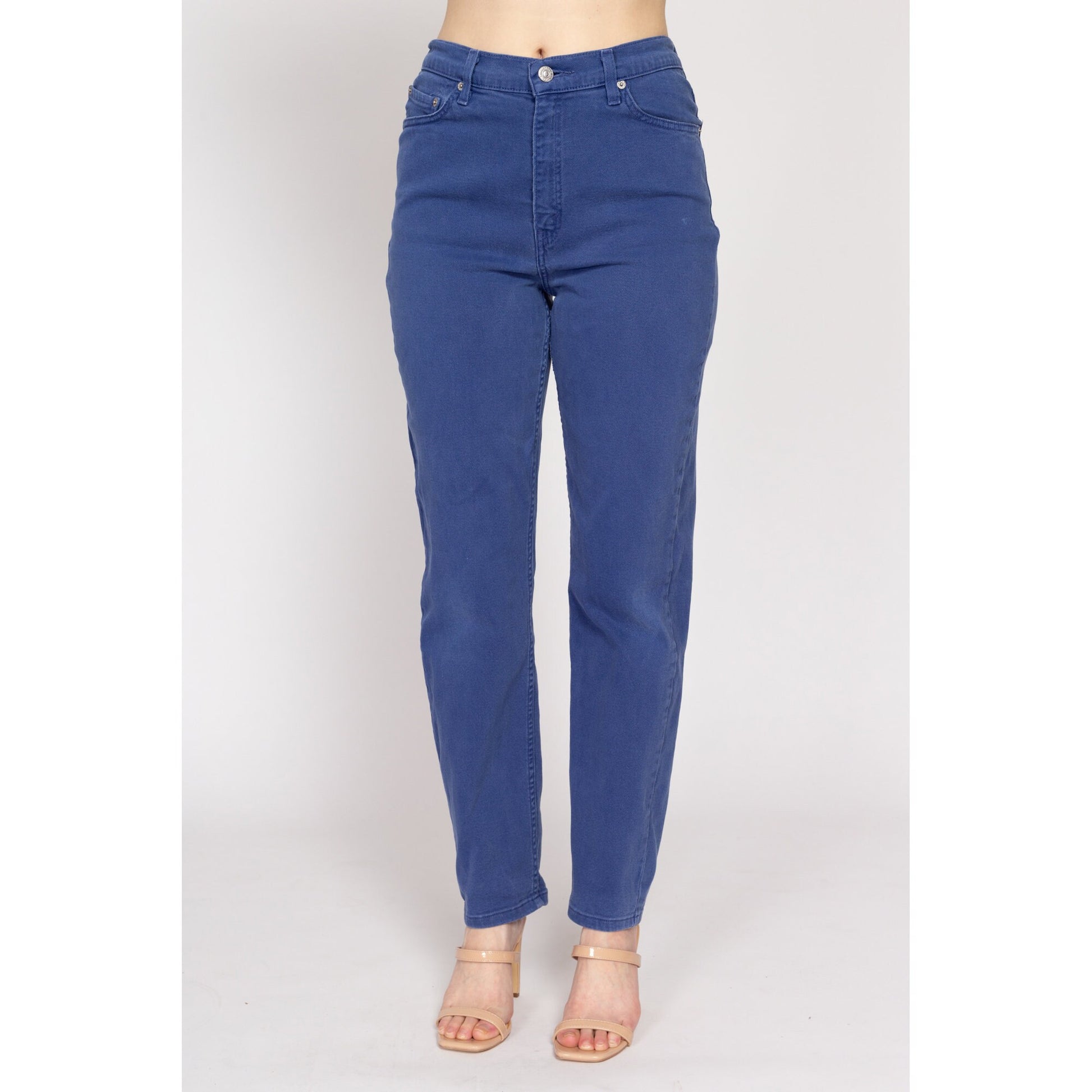 Medium 90s Levis 512 High Waisted Jeans 29" | Vintage Levi's Periwinkle Blue Denim Slim Tapered Leg Stretchy Mom Jeans