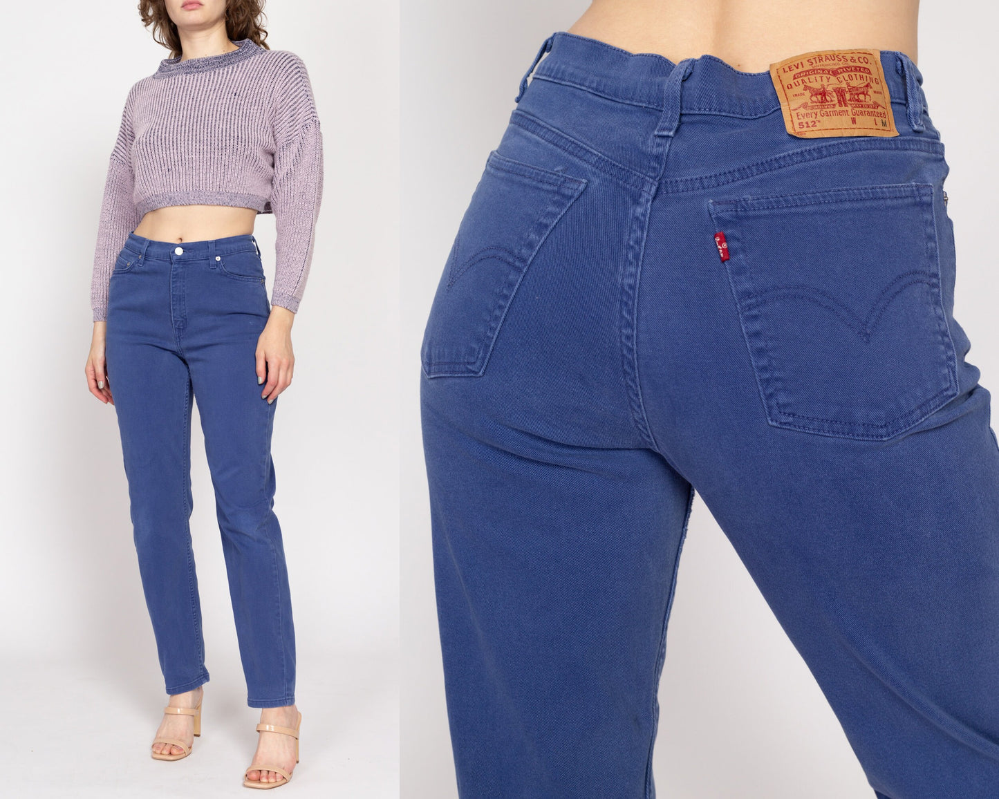 Medium 90s Levis 512 High Waisted Jeans 29" | Vintage Levi's Periwinkle Blue Denim Slim Tapered Leg Stretchy Mom Jeans