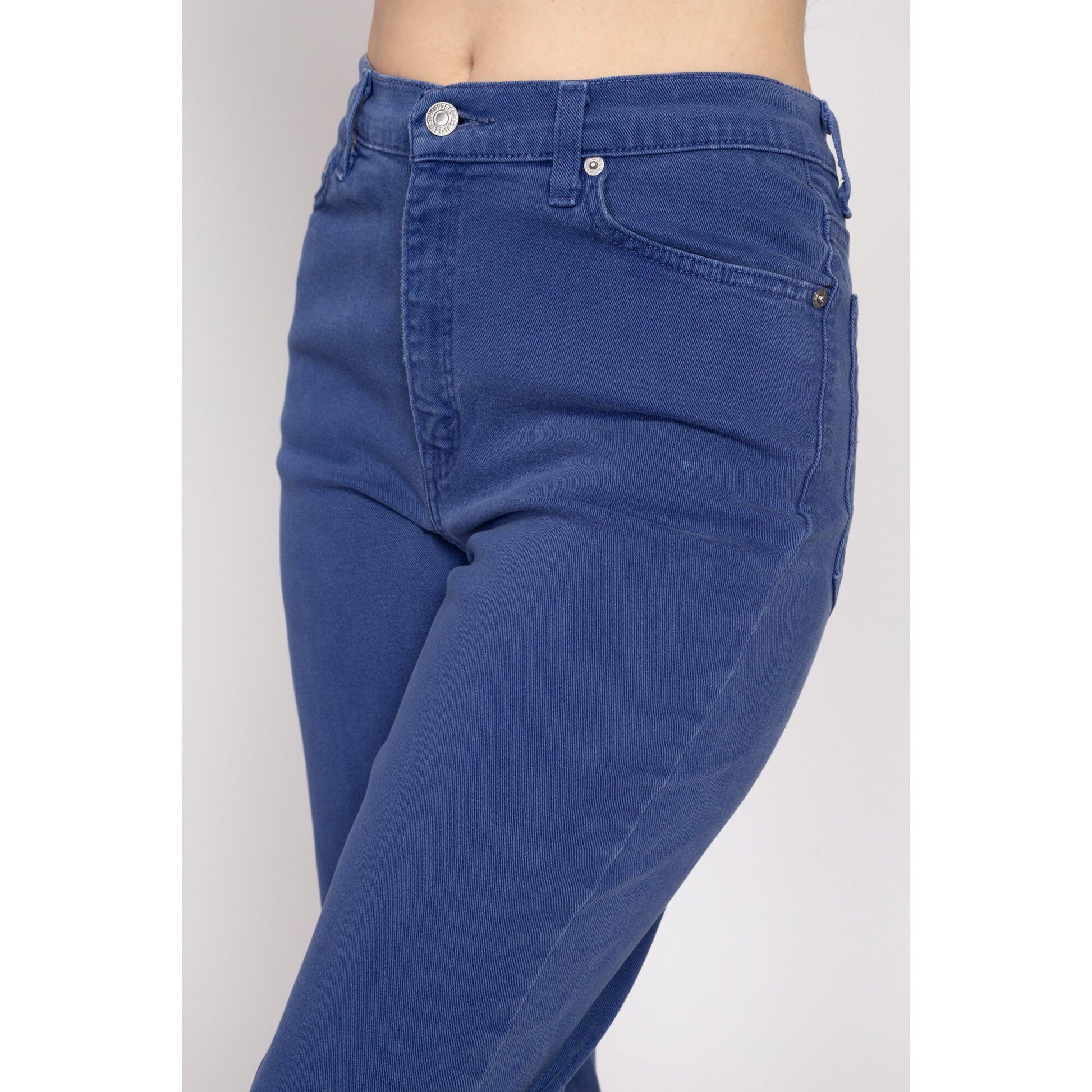 Medium 90s Levis 512 High Waisted Jeans 29" | Vintage Levi's Periwinkle Blue Denim Slim Tapered Leg Stretchy Mom Jeans