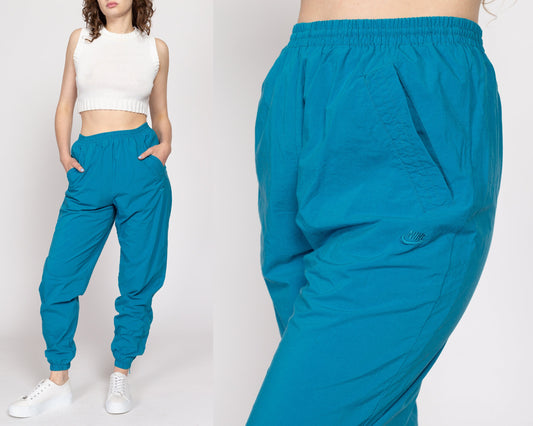 Med-Lrg 90s Nike Blue Nylon Track Pants | Vintage Sweatpants Athletic Wear Joggers
