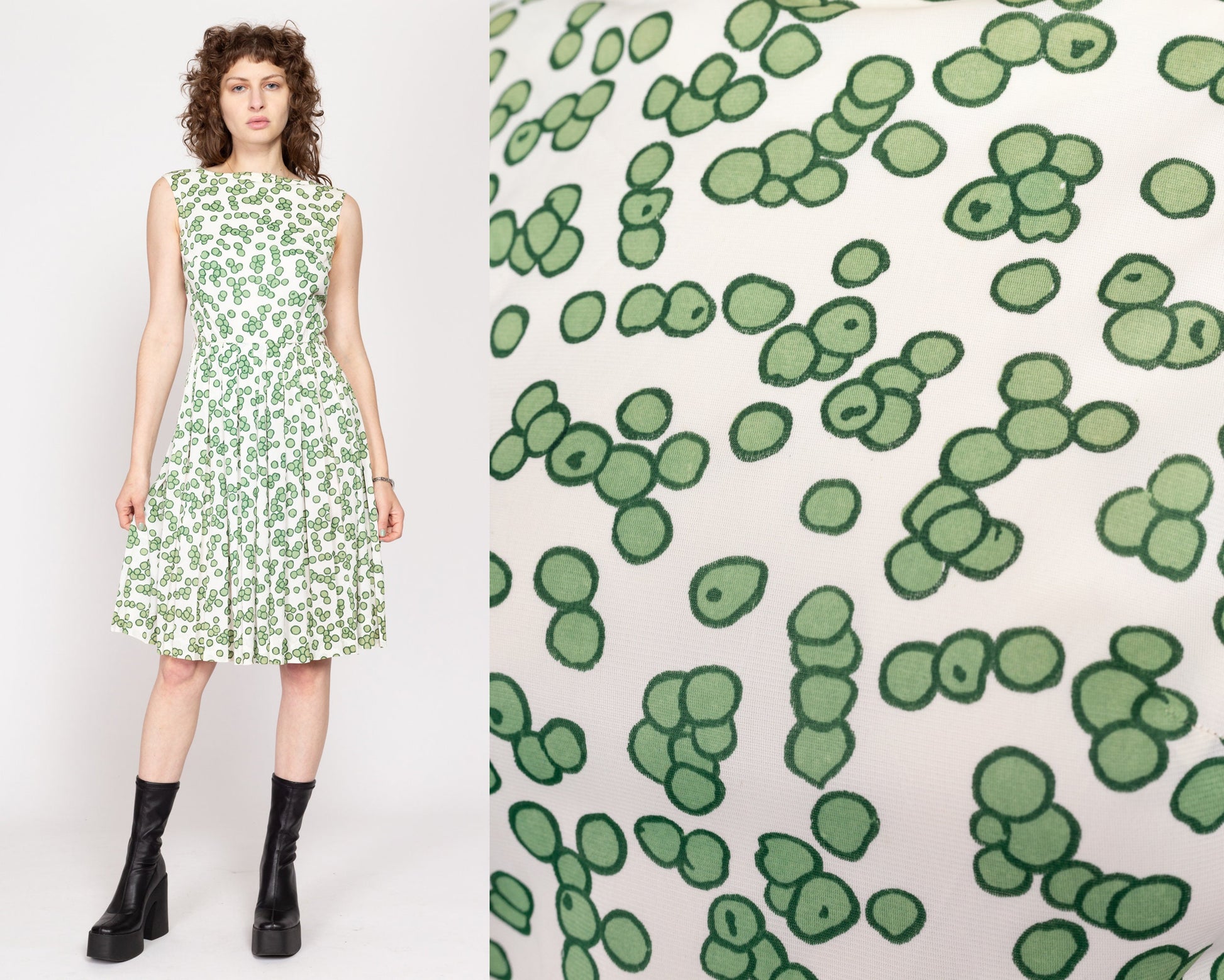 Small 60s Olive Novelty Print Fit & Flare Dress Small 60s Olive Novelty Print Fit & Flare Dress