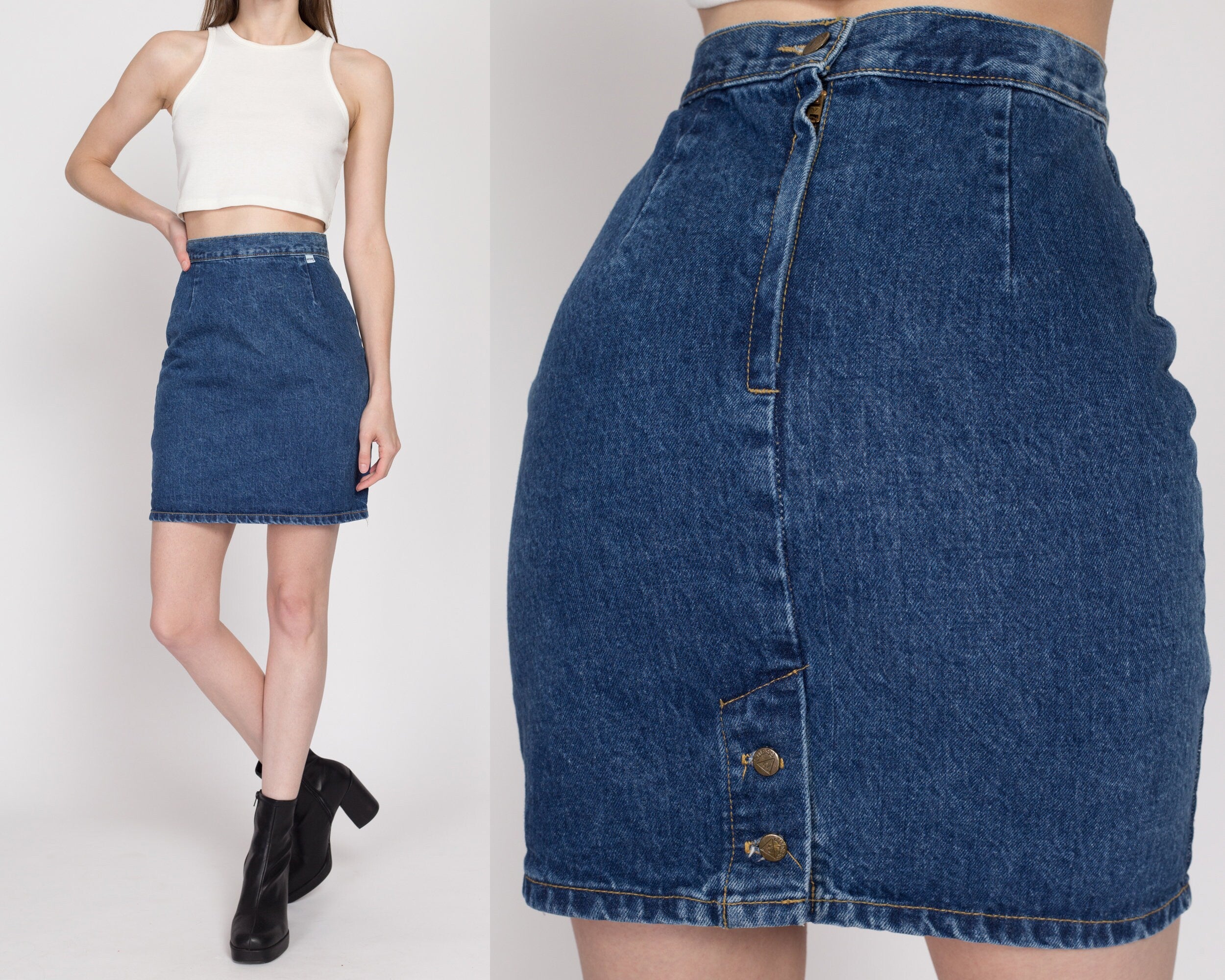 XS 80s Guess Jean Mini Pencil Skirt 25 Flying Apple Vintage