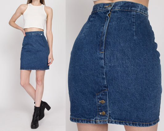 XS 80s Guess Jean Mini Pencil Skirt 25" | Vintage Dark Wash Denim High Waisted Fitted Skirt