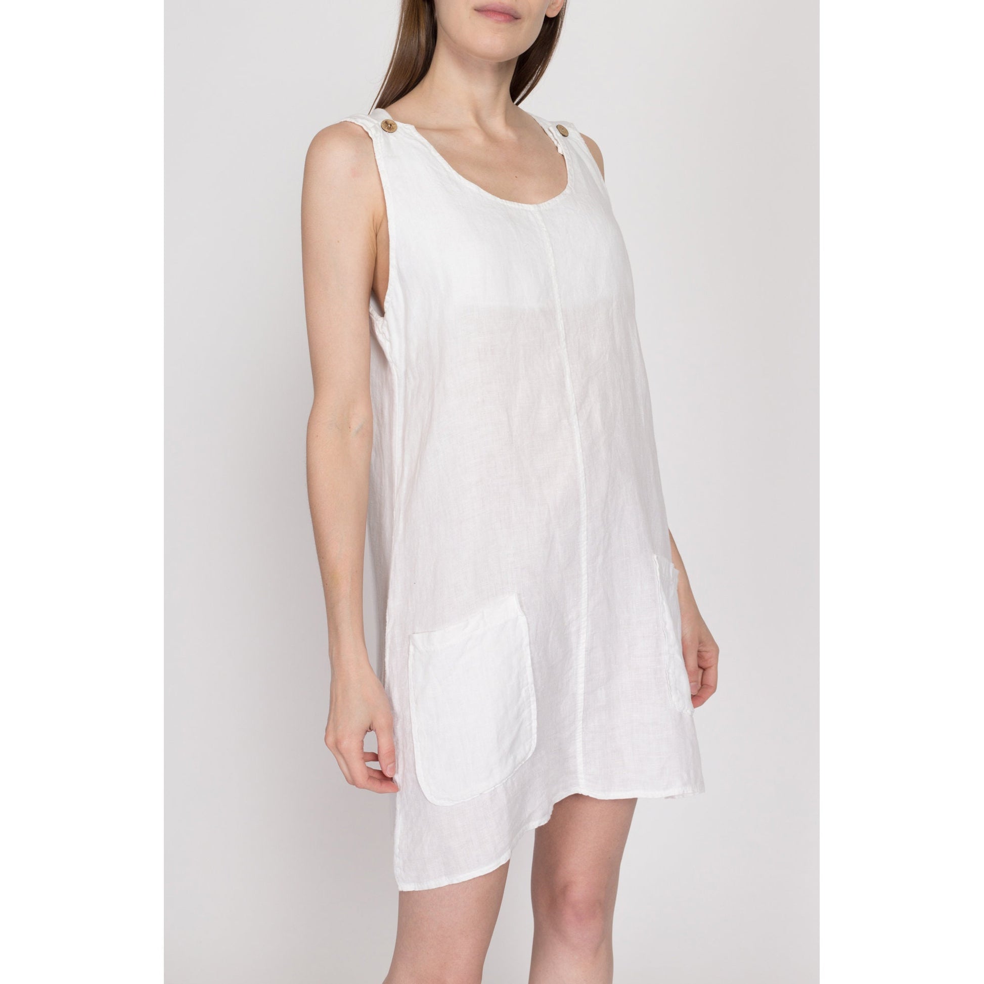 90s White Linen Pinafore Mini Dress - Large 90s White Linen Pinafore Mini Dress - Large
