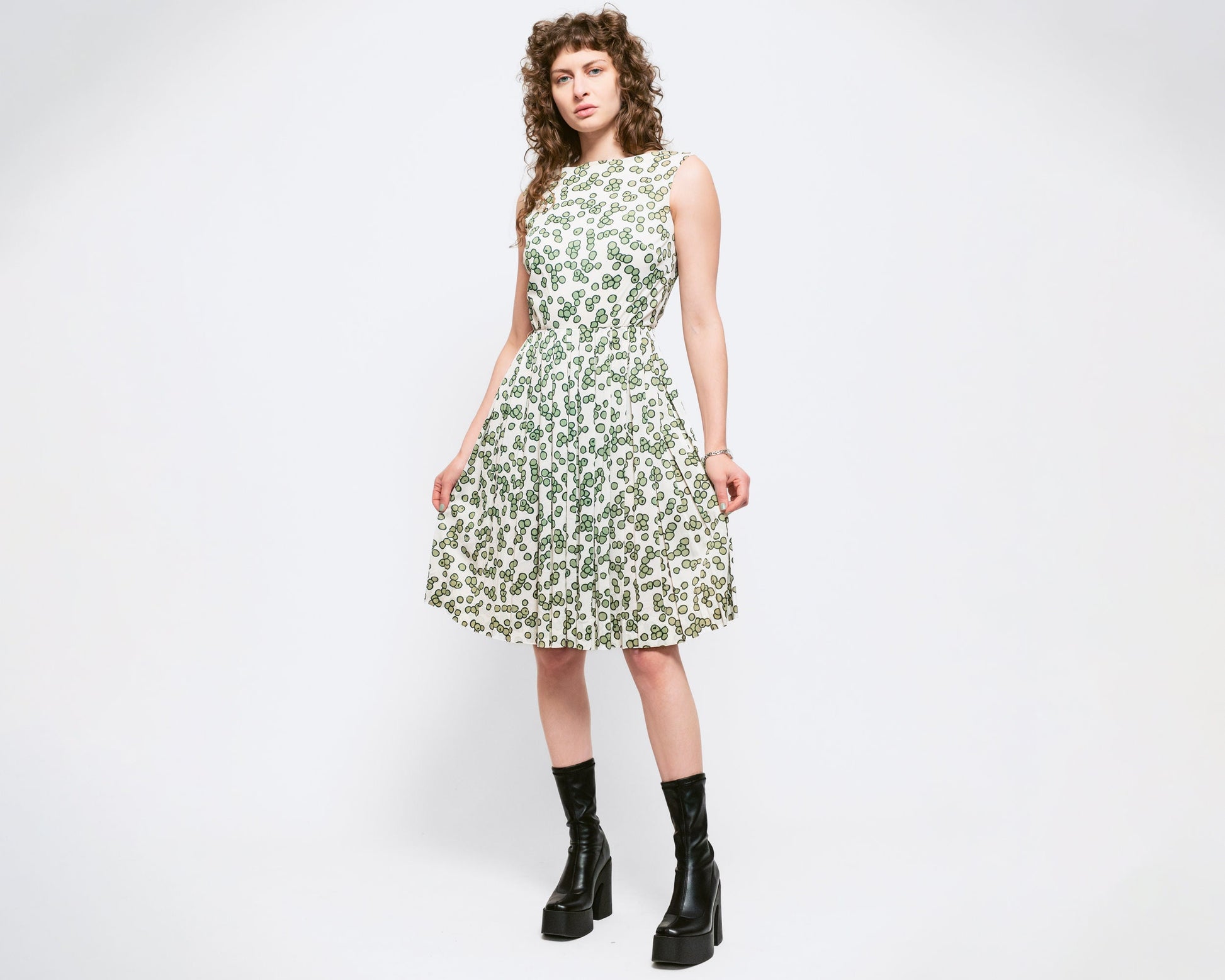 Small 60s Olive Novelty Print Fit & Flare Dress Small 60s Olive Novelty Print Fit & Flare Dress