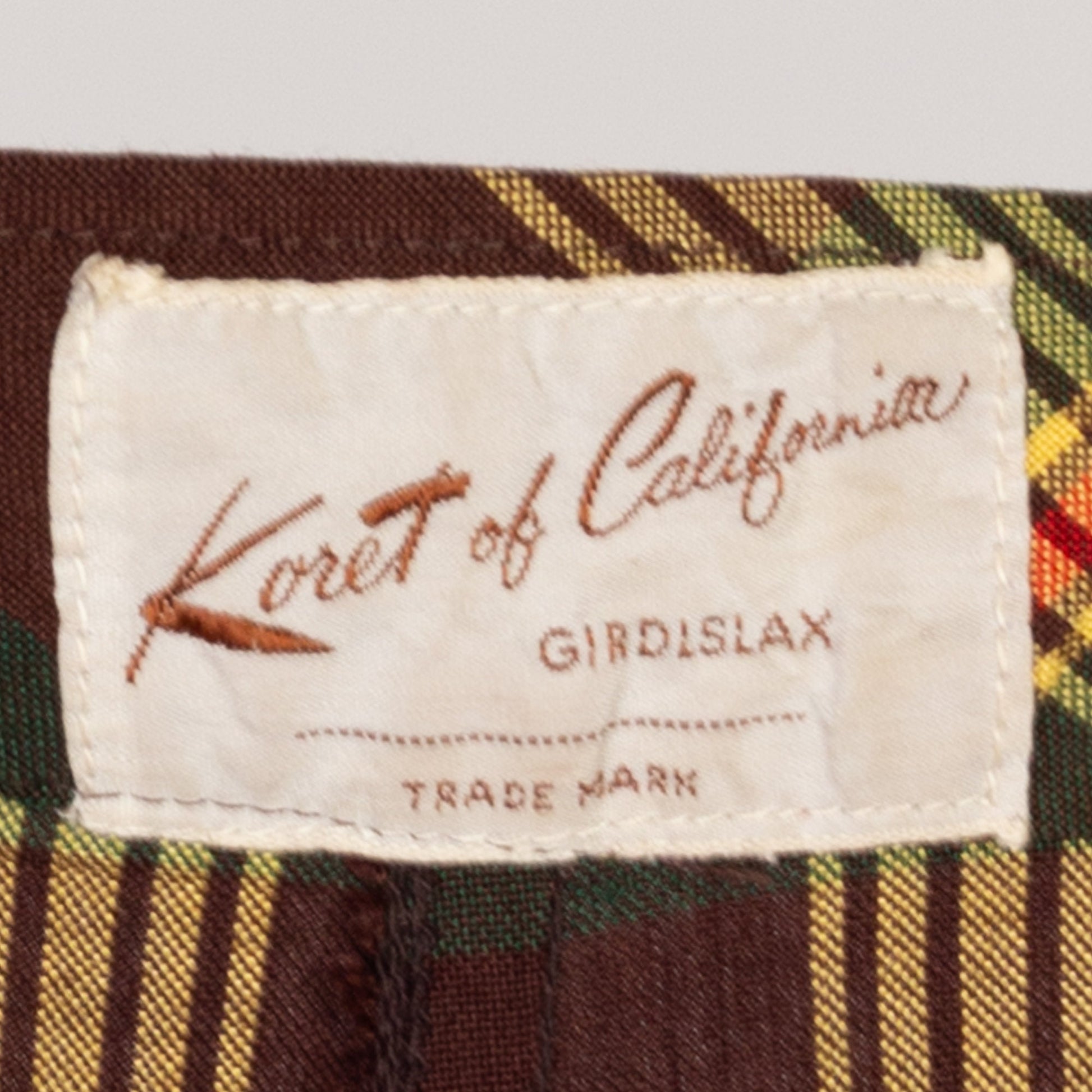 XS 1940s Koret Plaid High Waisted Girdlslax Side Zip Trousers 24" | Retro Vintage 40s Brown Yellow Tapered Leg Pants