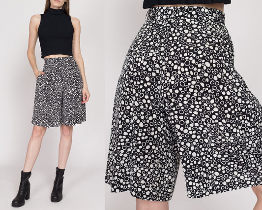 XS 90s Black & White Abstract Polka Dot Shorts 25" | Vintage High Waisted Pleated Wide Leg Shorts