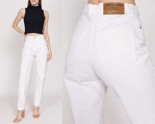 Small 90s White High Waisted Jeans 27" | Vintage Denim Tapered Leg Mom Jeans