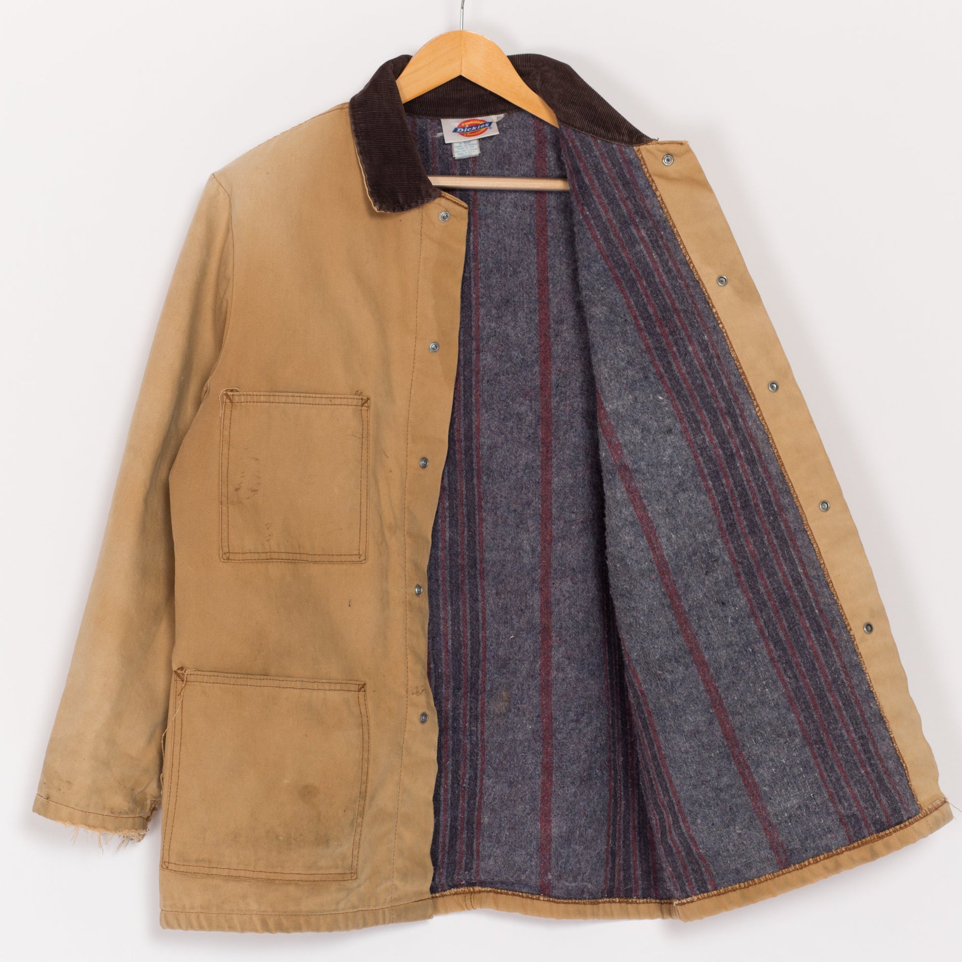 Medium 90s Dickies Canvas Blanket Lined Chore Coat Size 40 | Vintage Made In USA Tan Duck Corduroy Collar Workwear Jacket