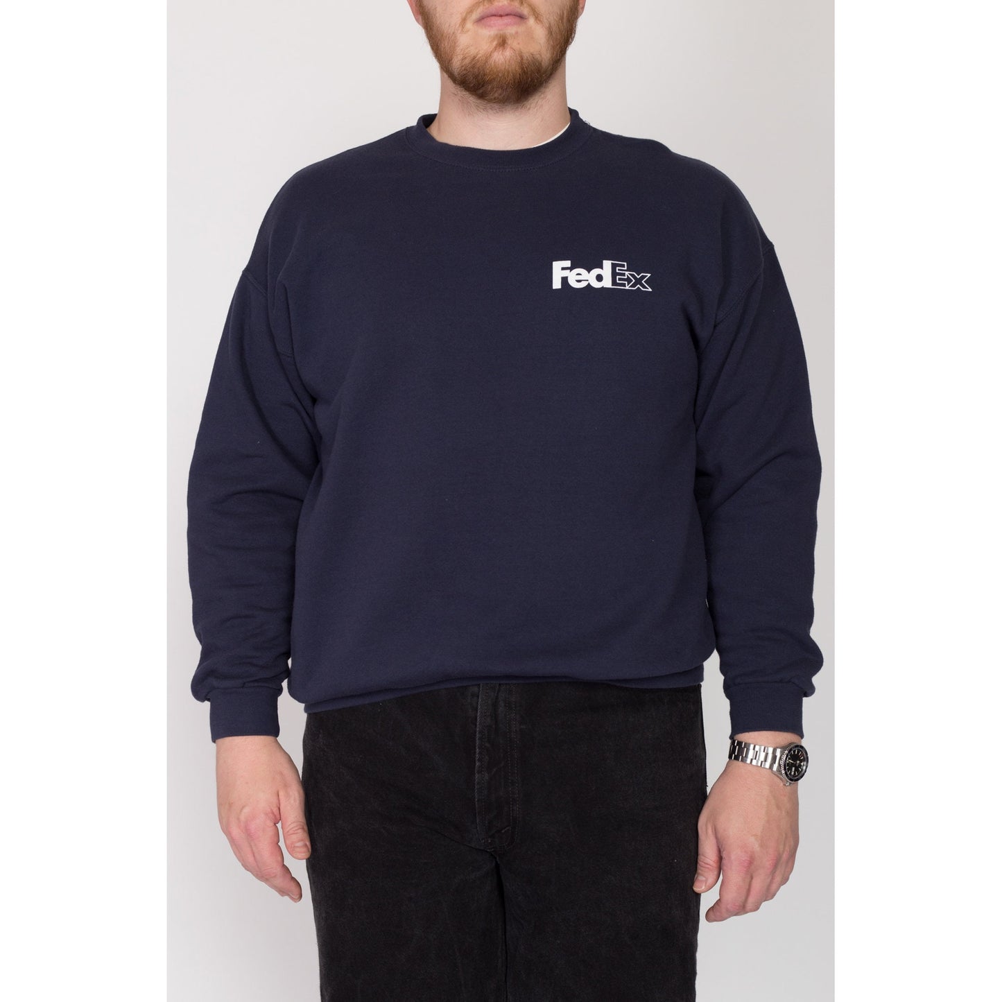 XL 90s Fed Ex Sweatshirt | Vintage Navy Blue Brand Logo Crewneck Pullover