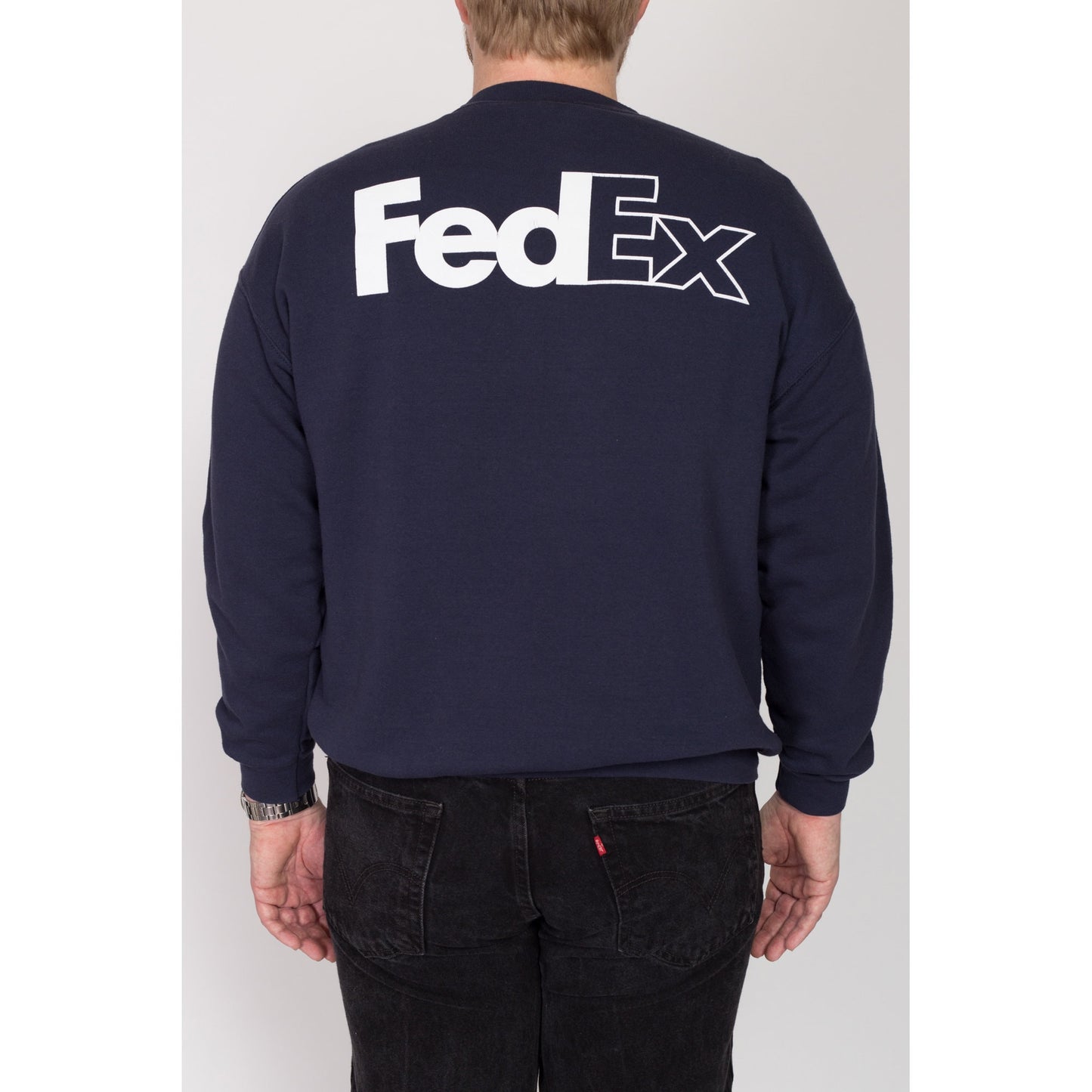 XL 90s Fed Ex Sweatshirt | Vintage Navy Blue Brand Logo Crewneck Pullover