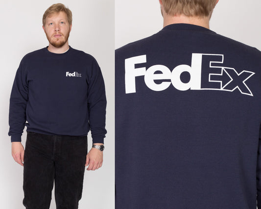 XL 90s Fed Ex Sweatshirt | Vintage Navy Blue Brand Logo Crewneck Pullover