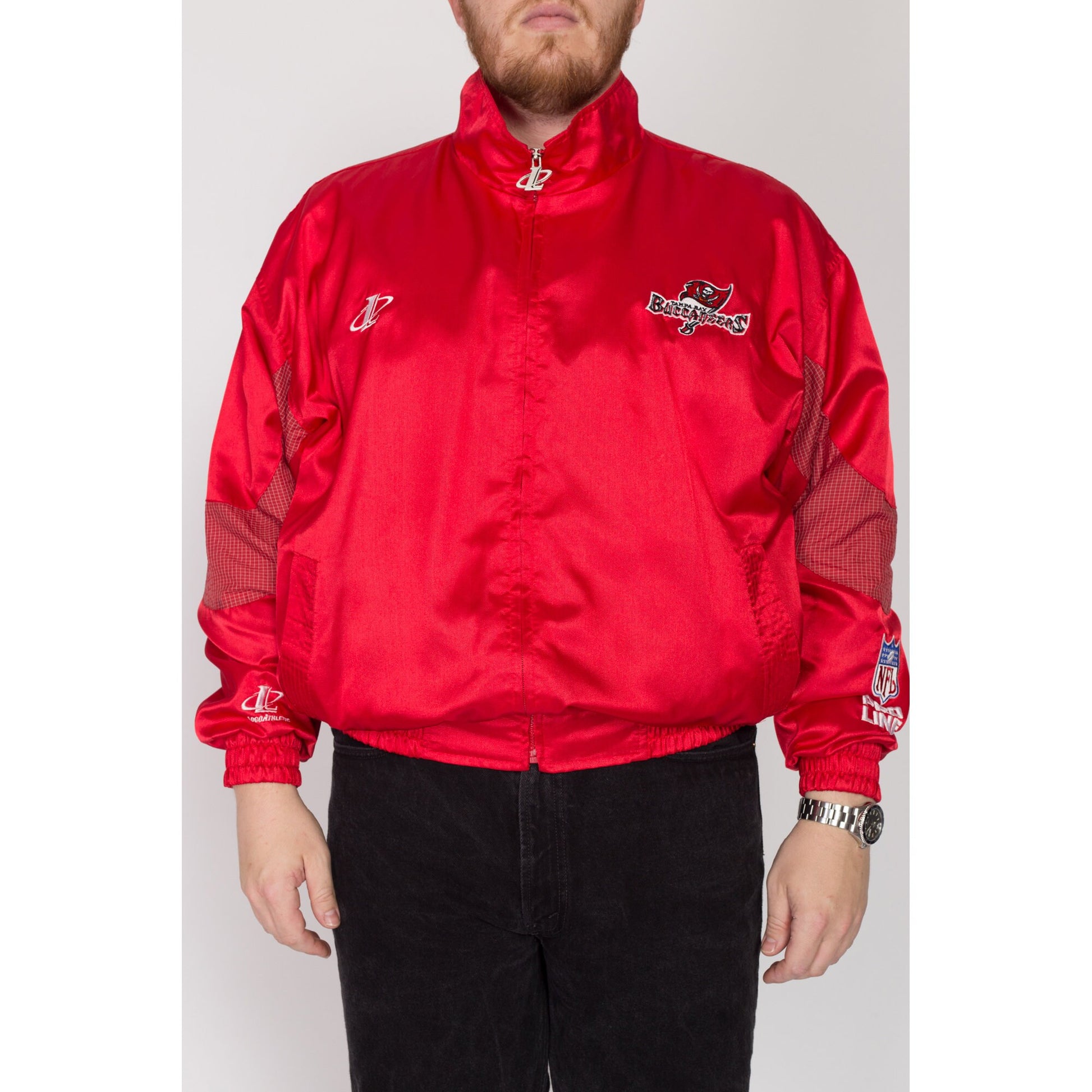 2X 90s Tampa Bay Buccaneers NFL Pro Line Red Satin Jacket | Vintage Logo Athletic Football Windbreaker