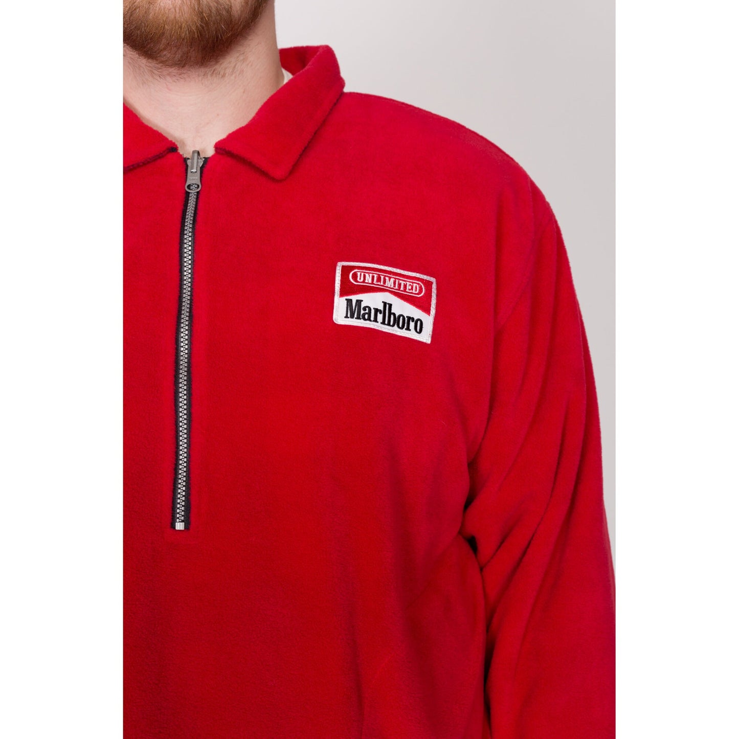 2X 90s Marlboro Reversible Fleece Sweatshirt | Vintage Red Black Buffalo Plaid Half Zip Pullover Overshirt