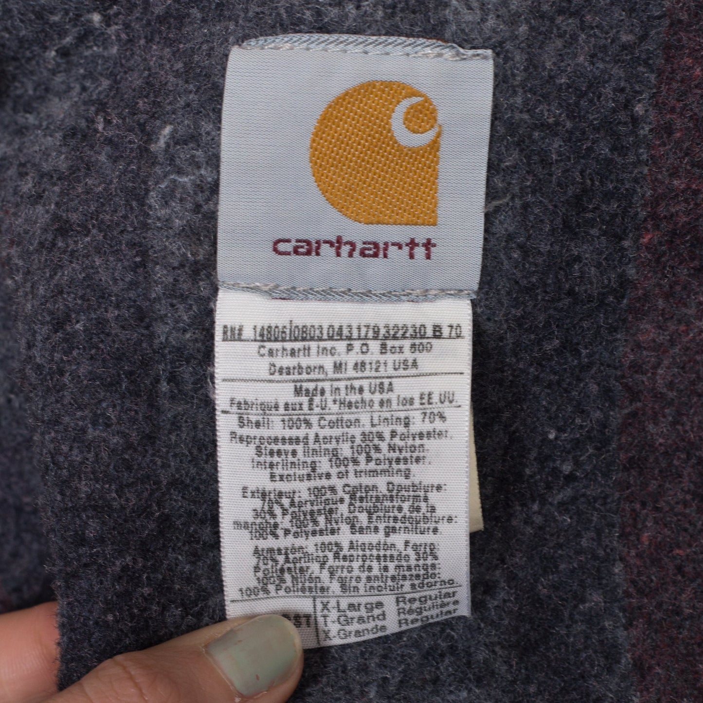 XL 90s Carhartt Denim Blanket Lined Chore Coat | Vintage Union Made In USA Corduroy Collar Workwear Jean Jacket