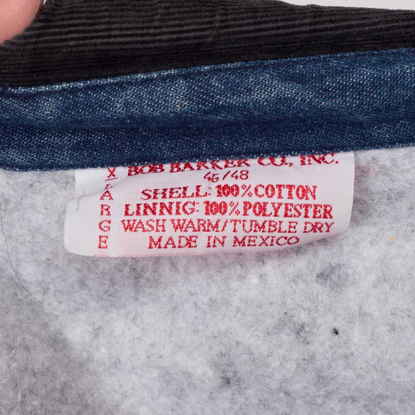 XL 90s Denim Blanket Lined Chore Coat | Vintage Bob Barker Co. Corduroy Collar Workwear Jean Jacket