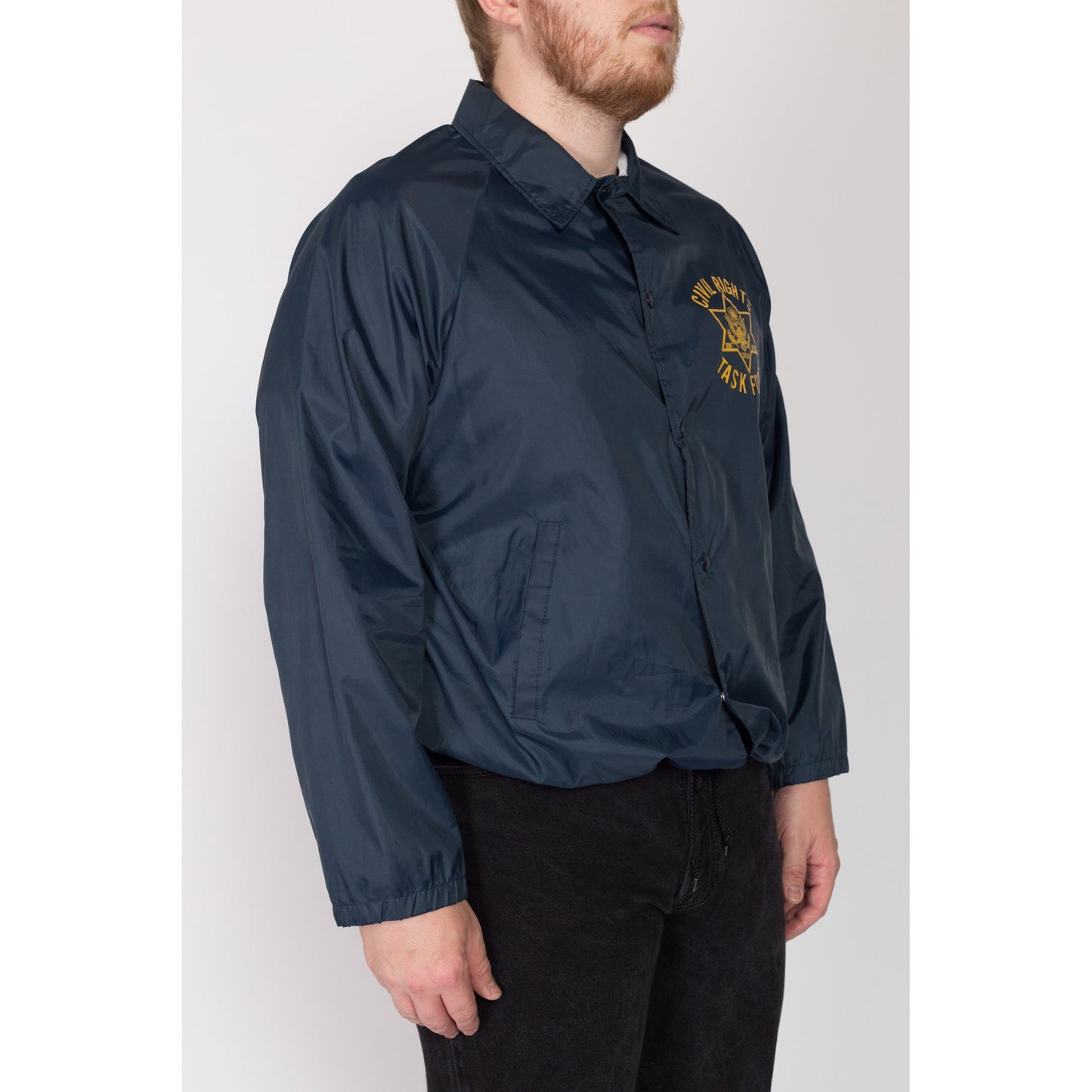 XL 90s Civil Rights Task Force Windbreaker | Vintage Navy Blue Snap Up Lightweight Jacket