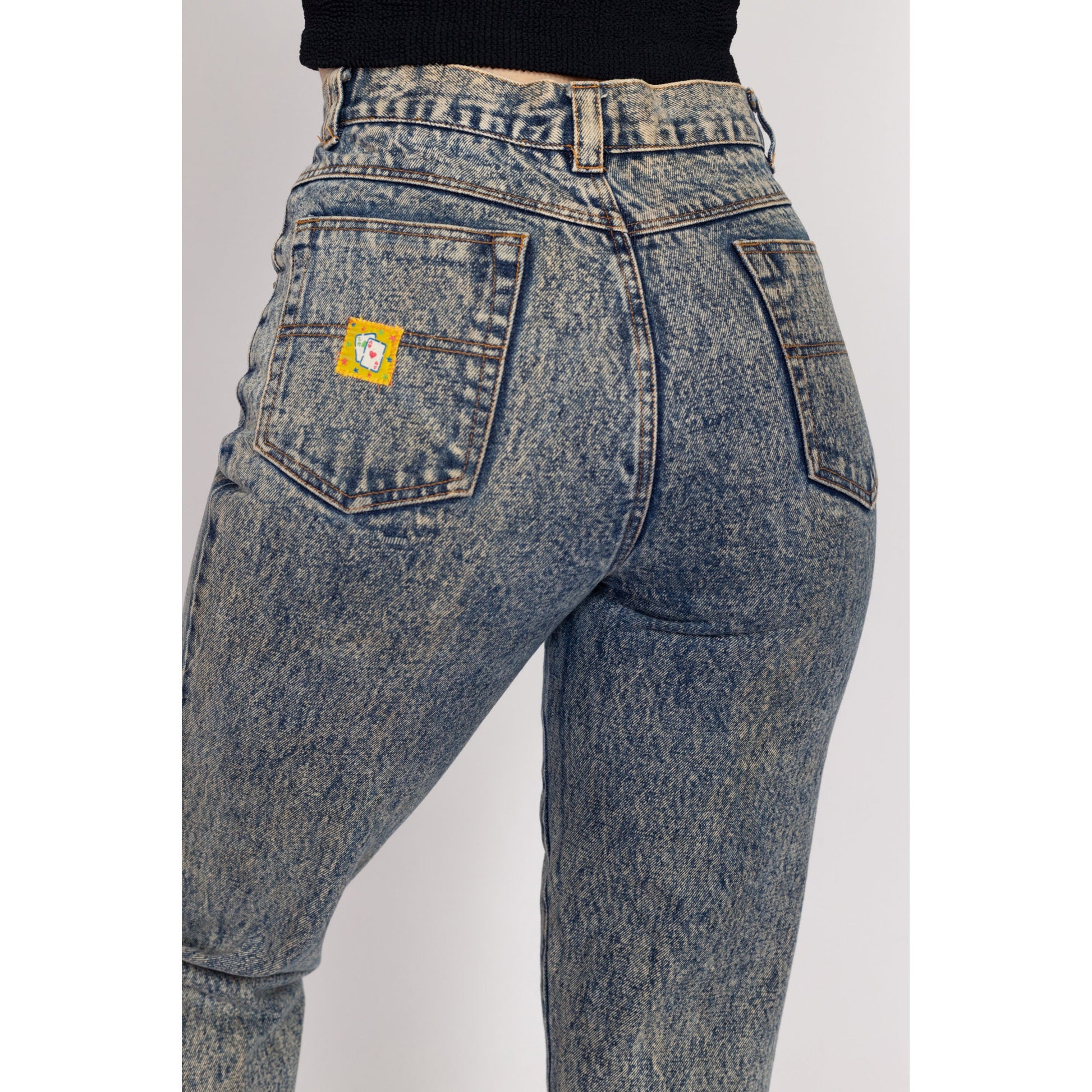 Small 80s Acid Wash Embellished Skinny Jeans 27