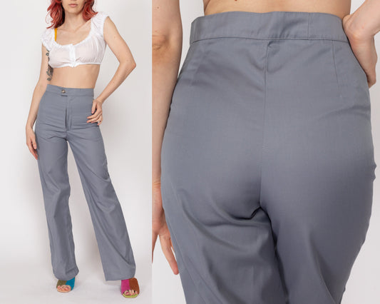 XS 70s Grey Wide Leg Trousers | Retro Vintage High Waisted Pants