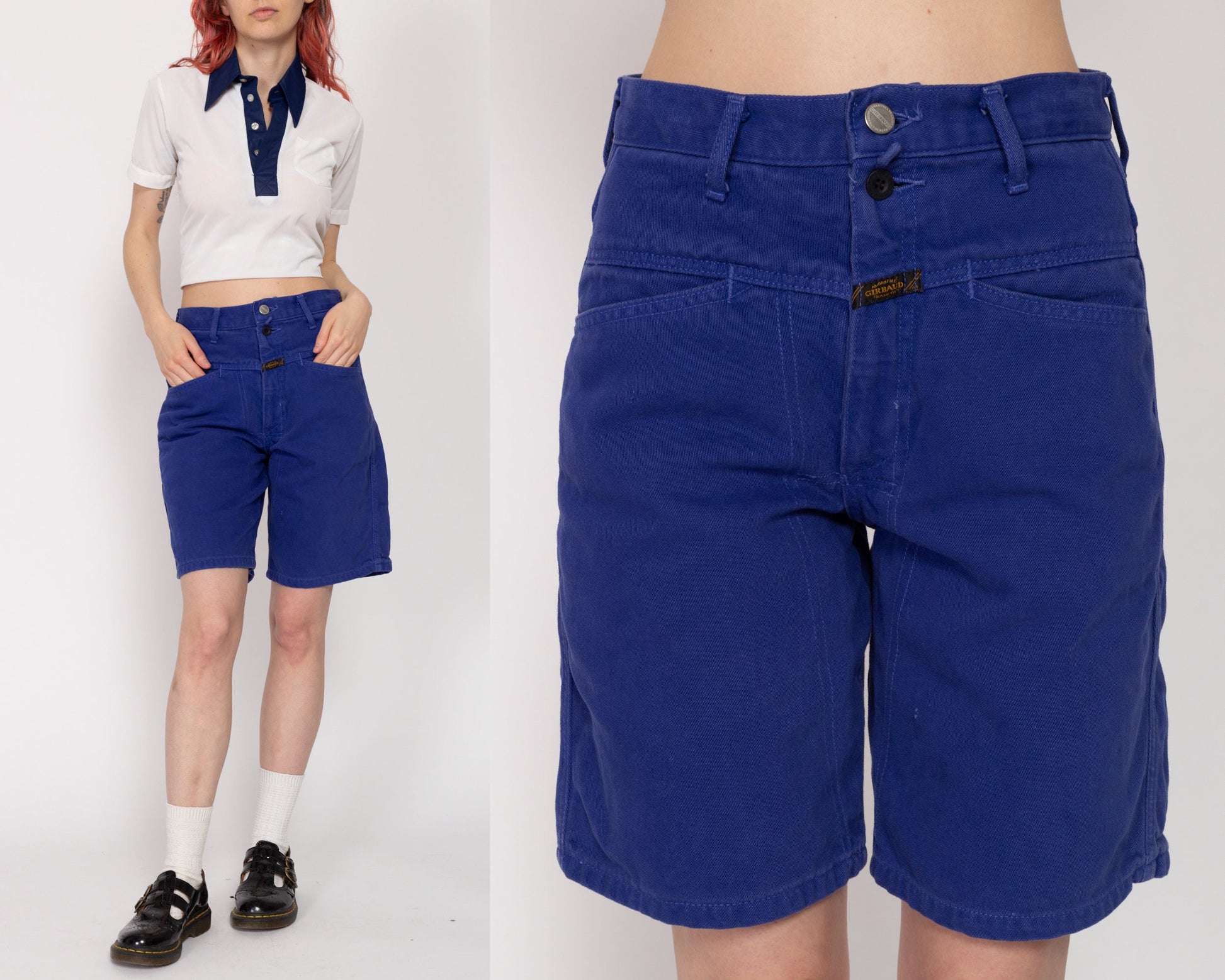 XS 90s Marithe Francois Girbaud Royal Blue Jean Shorts 25" | Vintage High Waisted Denim Mom Shorts